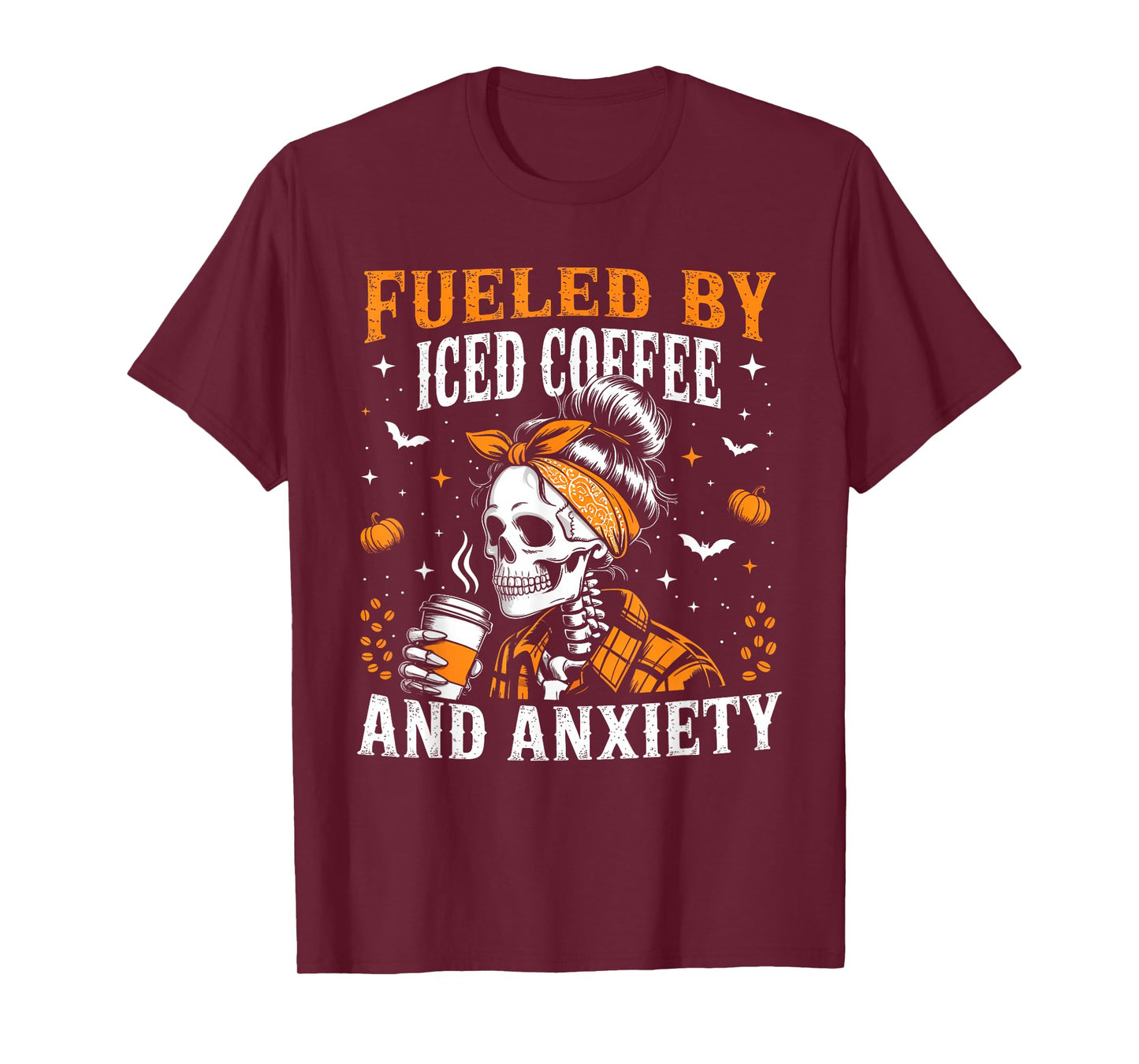 Fueled by Iced Coffee and Anxiety Funny Coffee Halloween T-Shirt