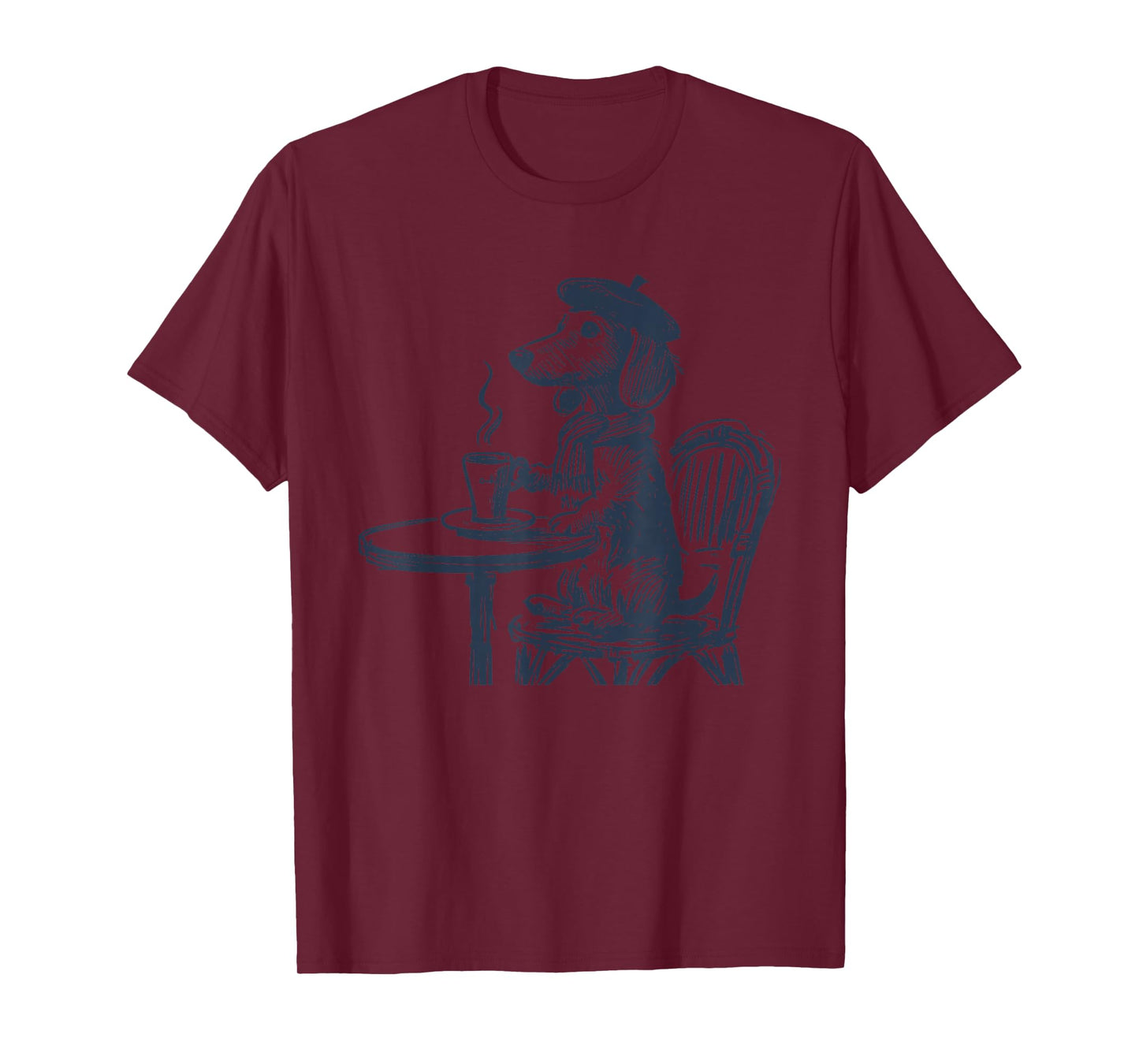 Dachshund Paris Cafe Beret Coffee Wiener Dog Doxie Weenie T-Shirt