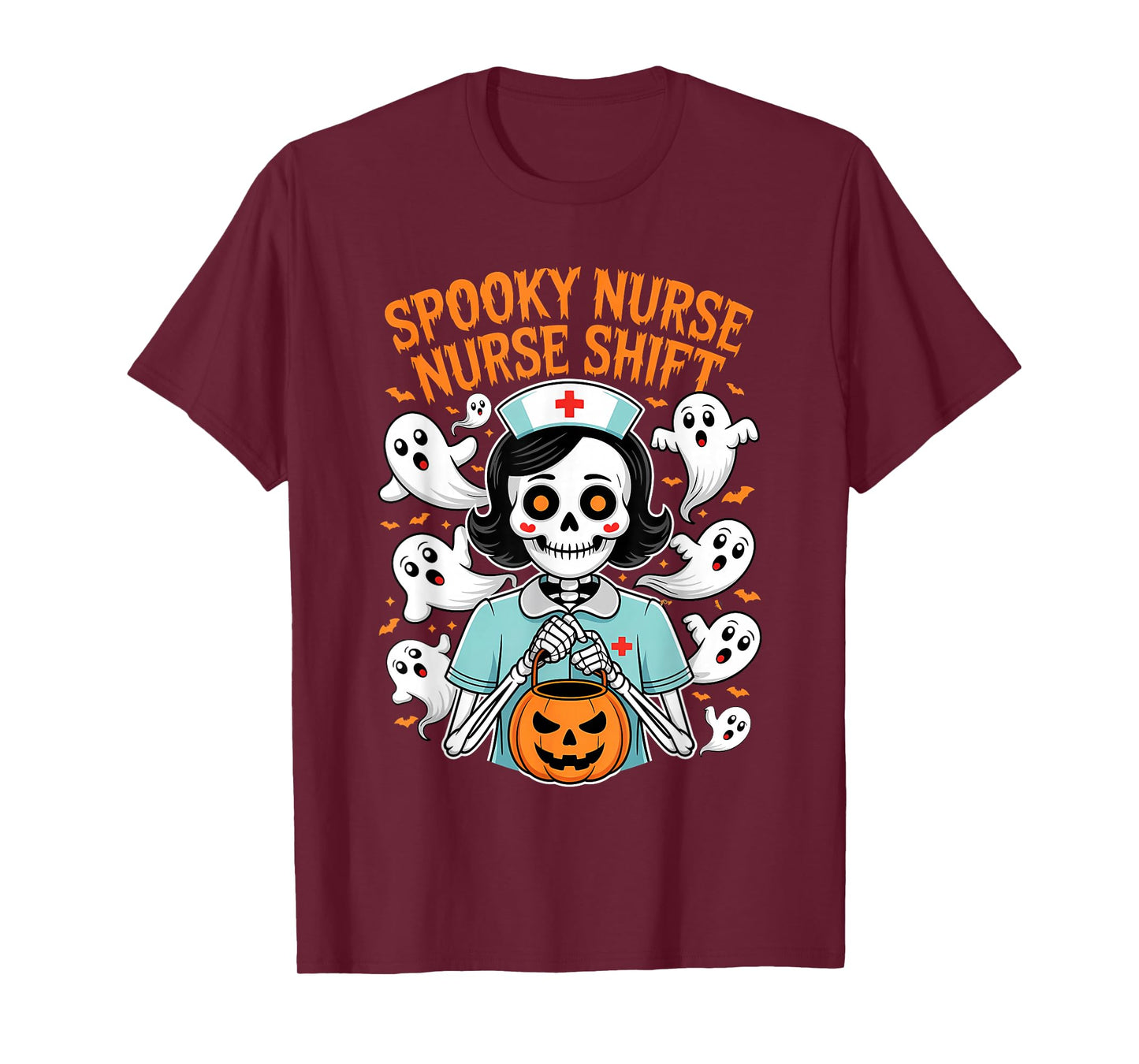 Spooky Nurse Shift Funny Nurses Ghosts Skeletons Halloween T-Shirt