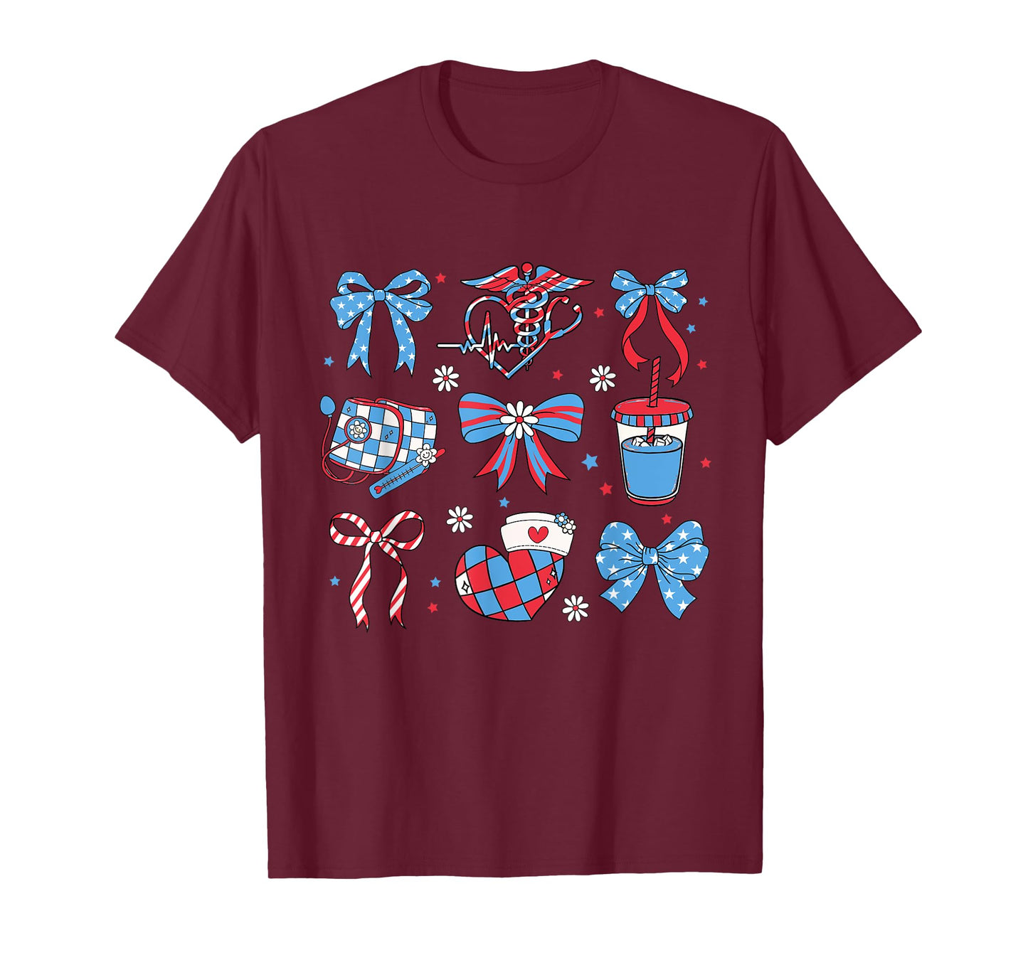 Girly USA Patriotic Nurse 4th of July Coquette Bow America T-Shirt