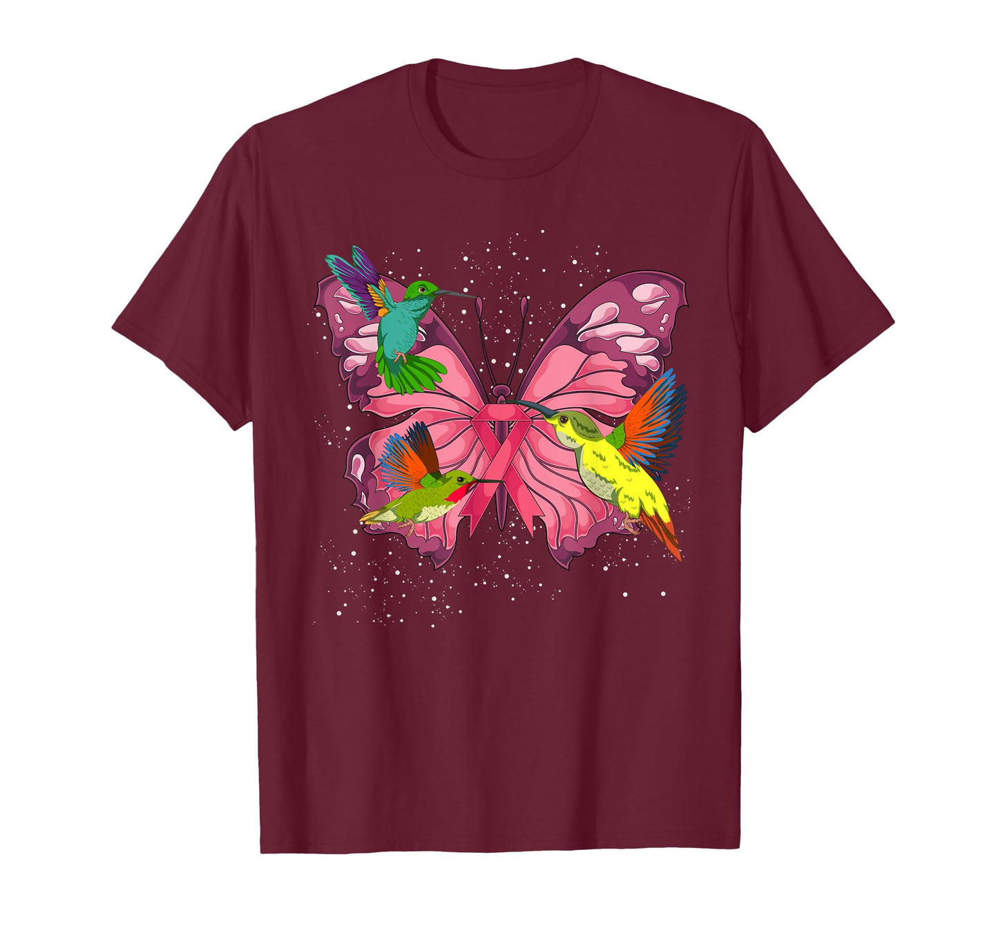 Hummingbird Butterfly Pink Ribbon Breast Cancer Awareness T-Shirt