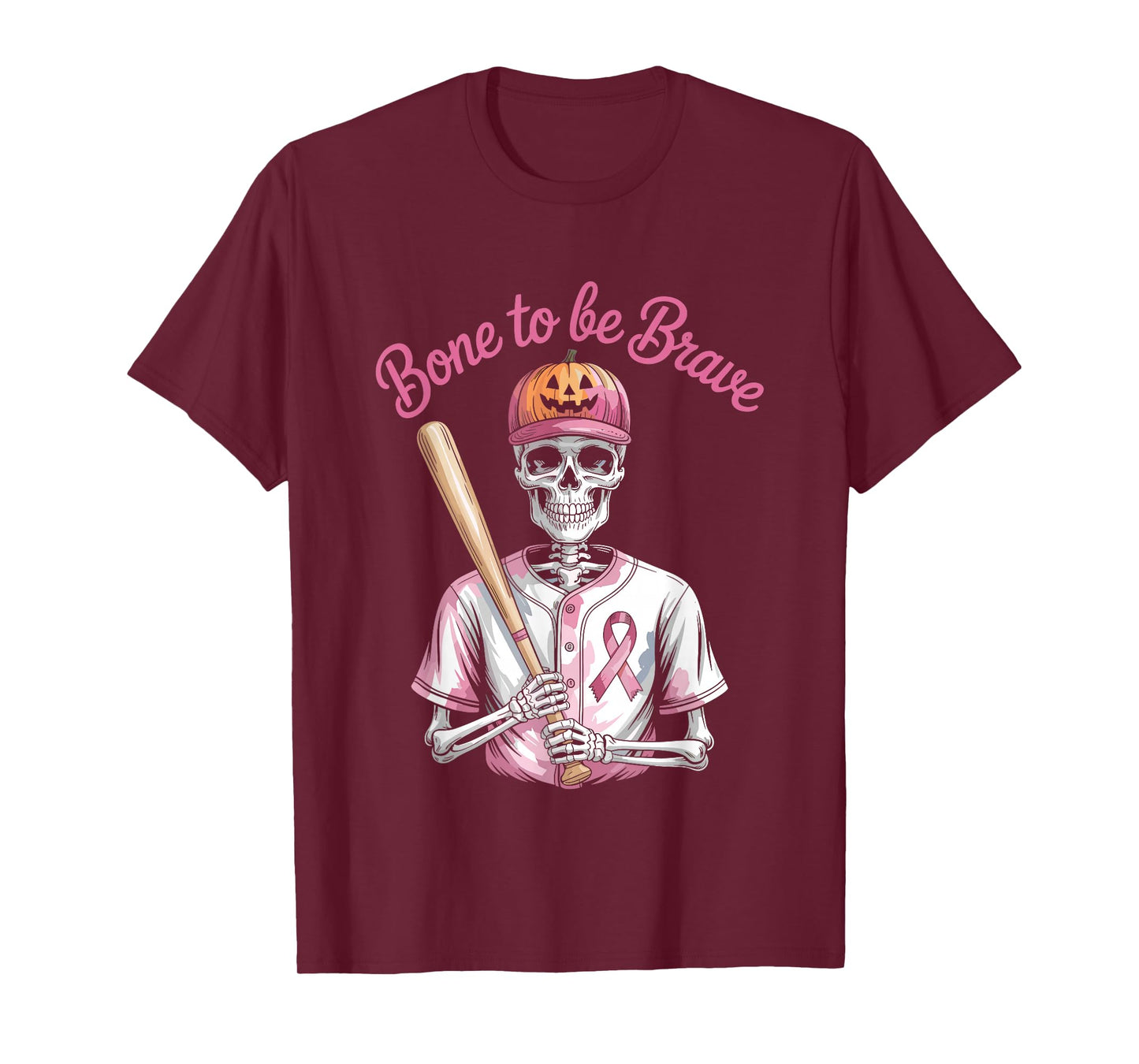 Baseball Skeleton Fighter Halloween Breast Cancer Awareness T-Shirt