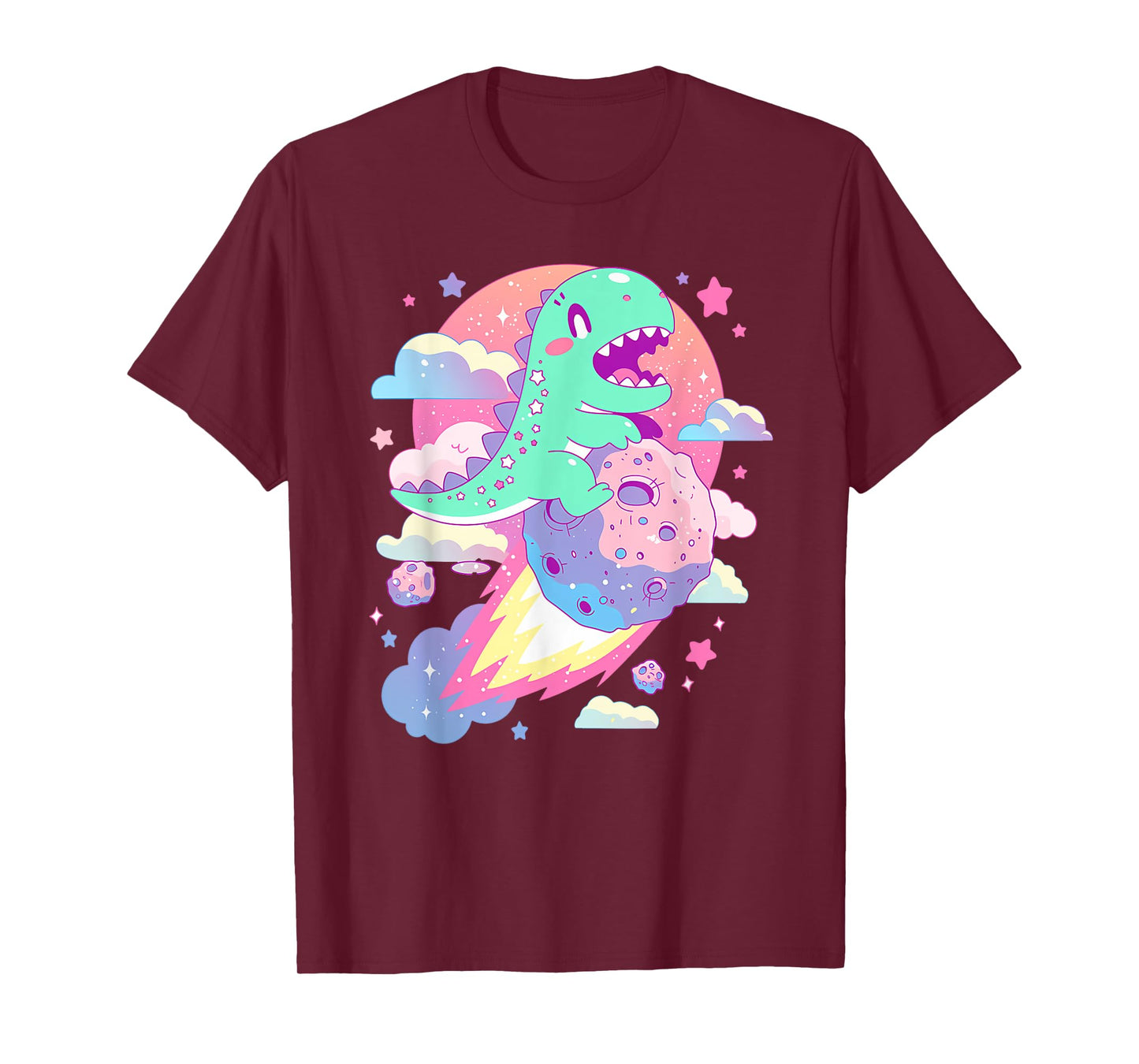 Kawaii Pastel Goth Creepy Cute Chibi Dinosaur on a Comet T-Shirt