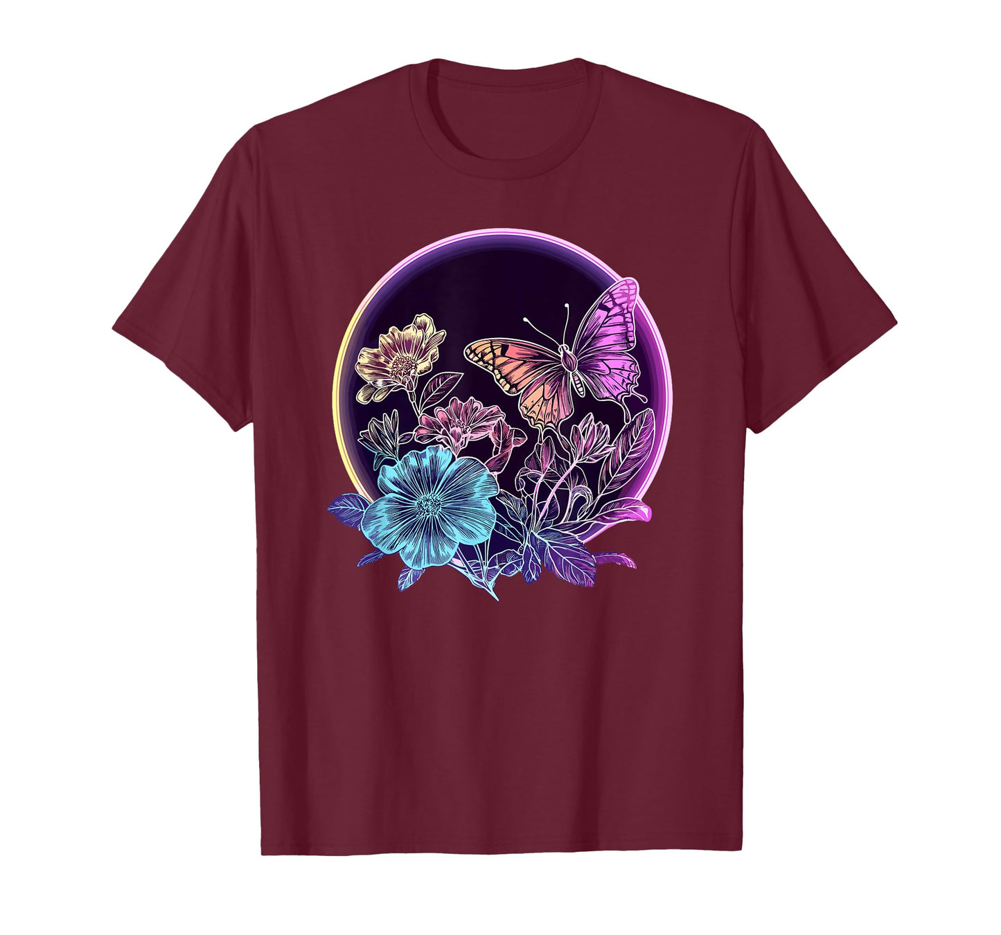 Colorful Butterfly And Flowers T-Shirt