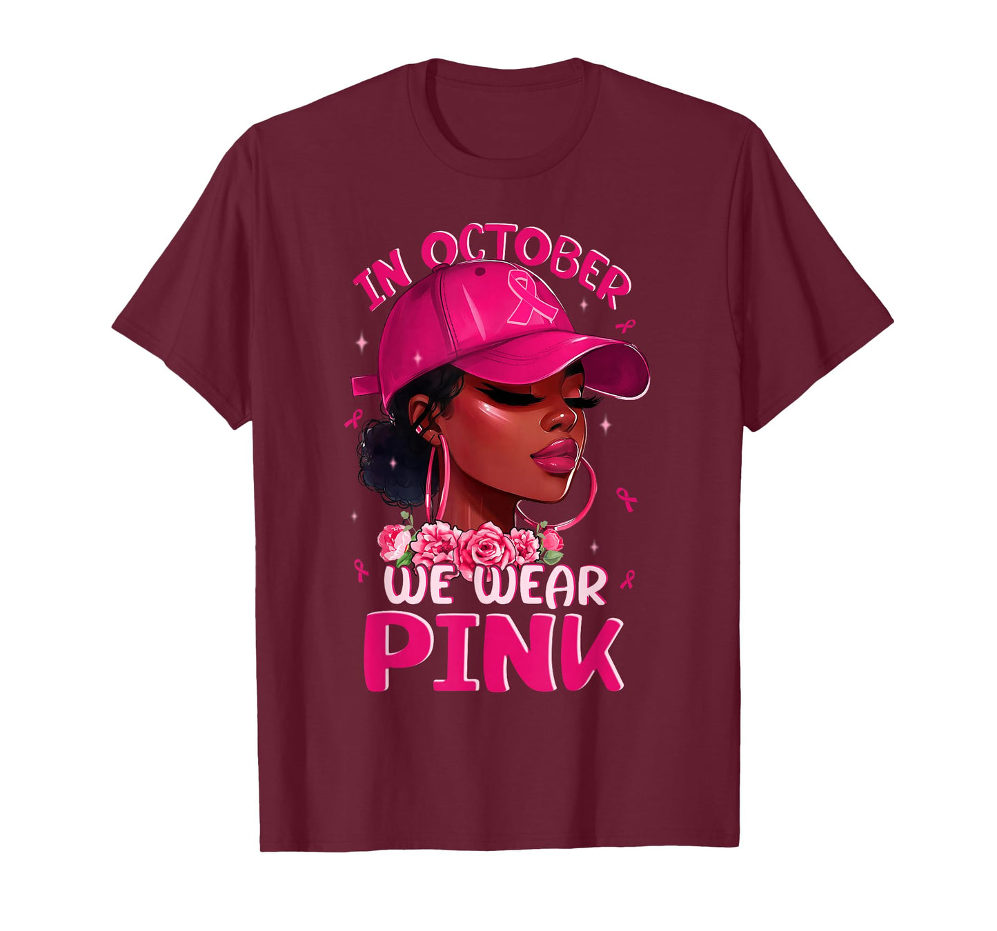 in October We Wear Pink Breast Cancer Awareness Black Women T-Shirt