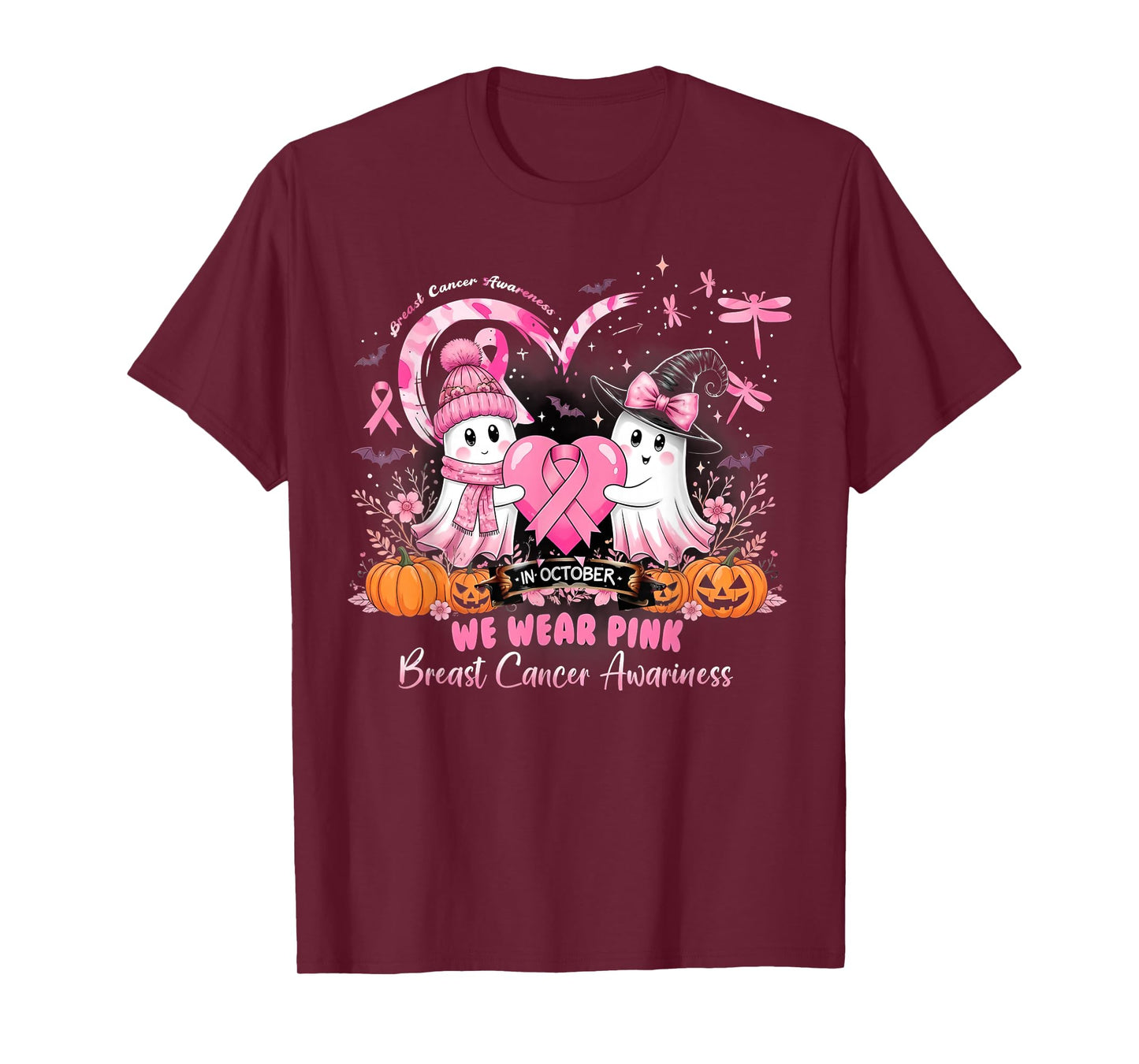 in October We Wear Pink Breast Cancer Dragonflies Awareness T-Shirt