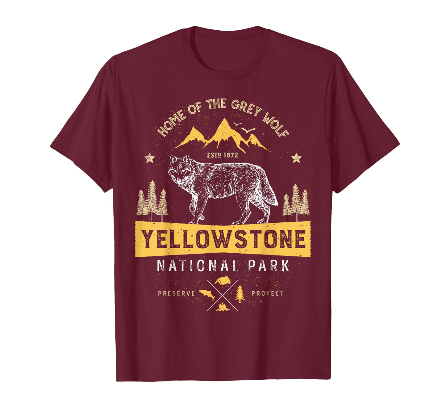 Yellowstone National Park T shirt US Wolf Vintage Men Women T-Shirt