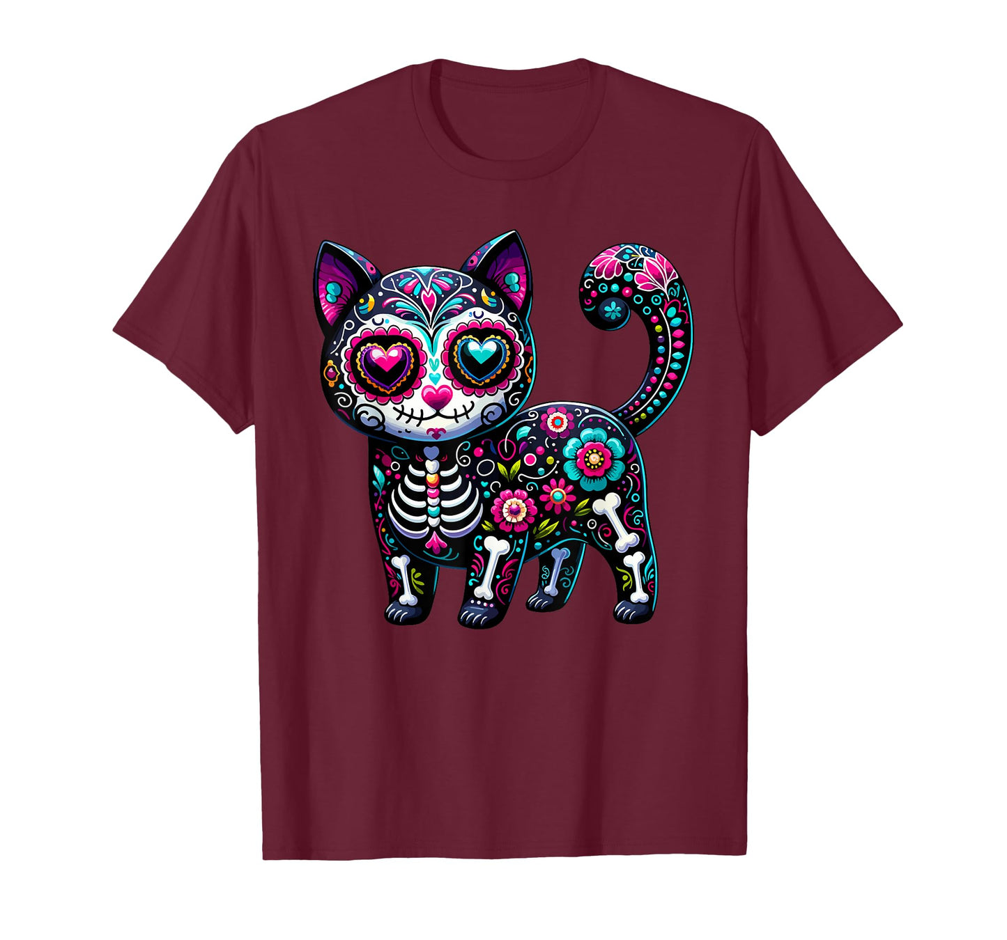 Dia De Los Muertos Cinco De Mayo Cat Sugar Skull Men Women T-Shirt