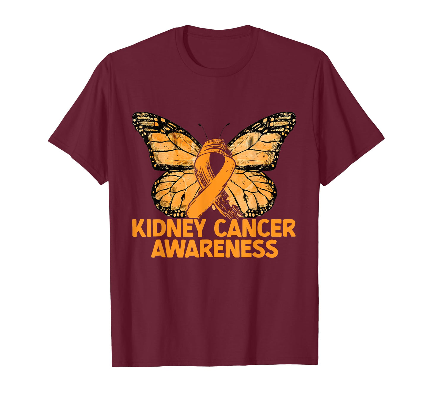 Kidney Cancer Awareness Butterfly Orange Ribbon T-Shirt