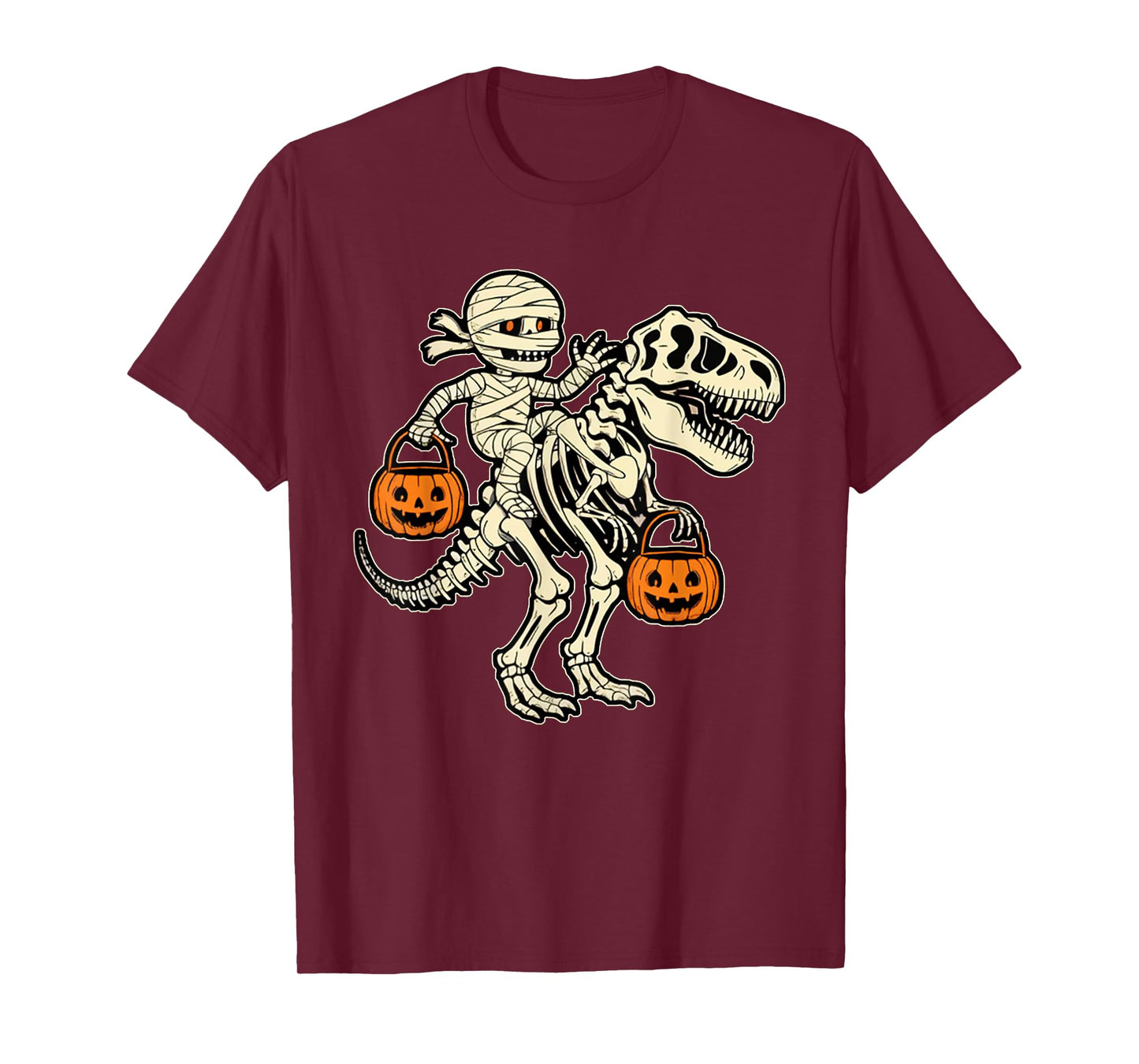 Mummy Skeleton Riding Dinosaur T Rex Kids Boys Men Halloween T-Shirt
