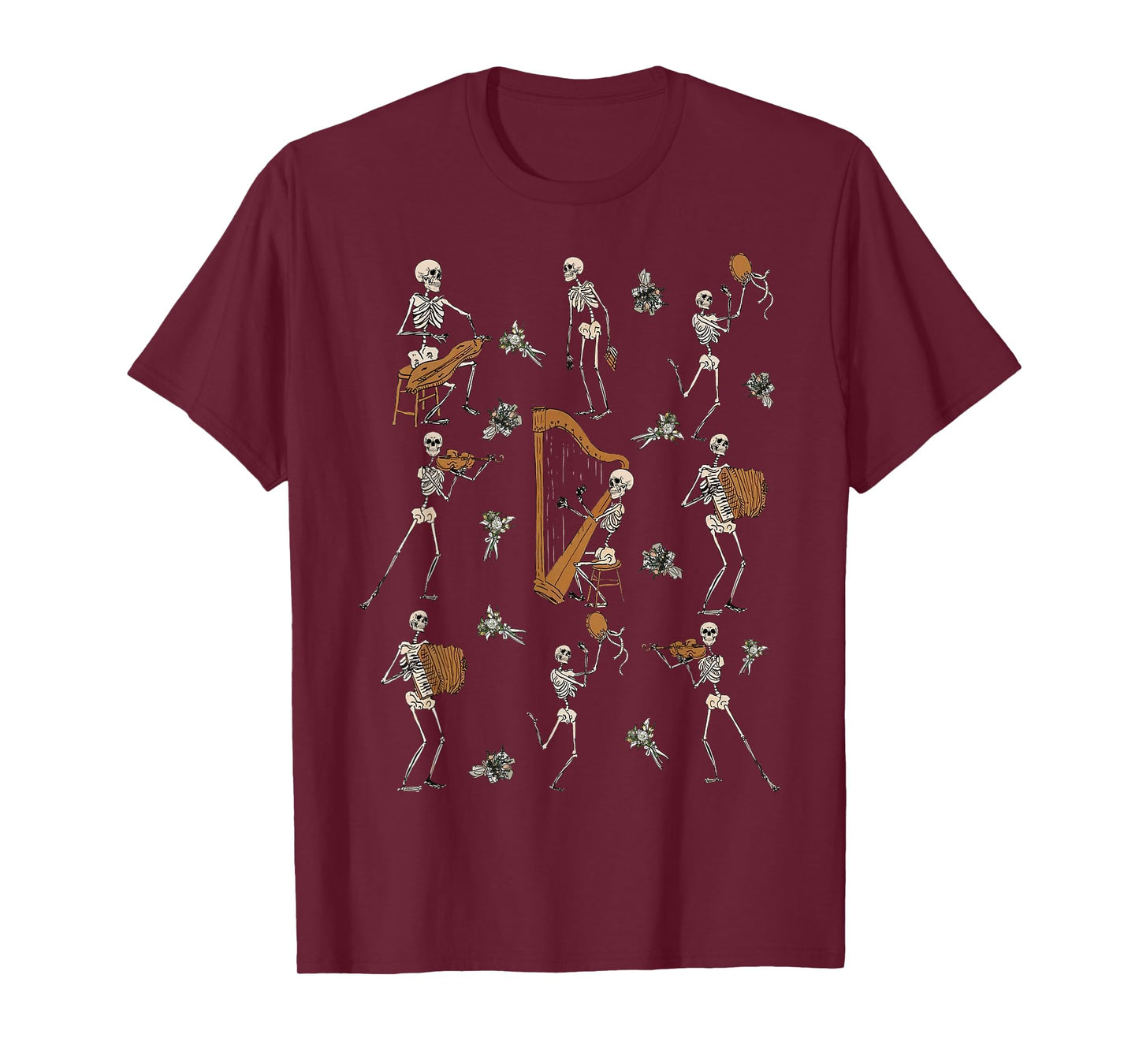 Skeleton Orchestra Halloween Musician Gothic Floral T-Shirt