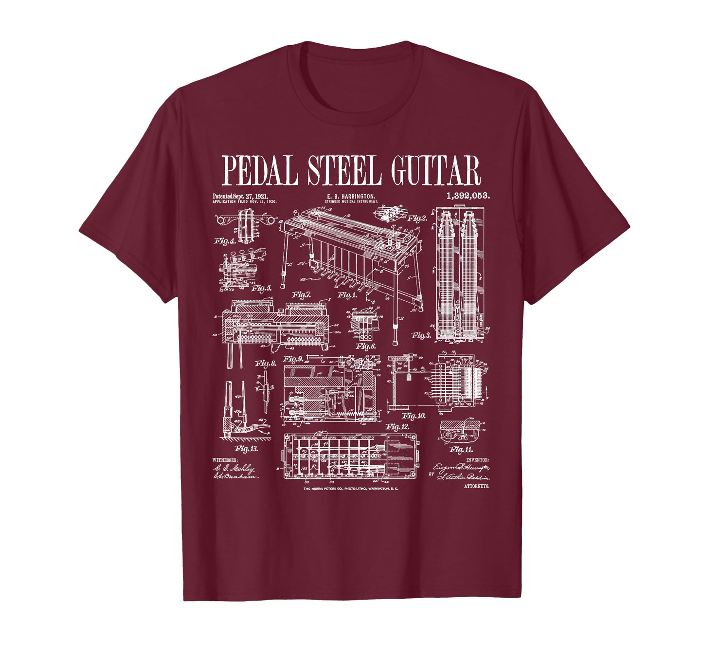 Pedal Steel Guitar Player Guitarist Funny Vintage Patent T-Shirt
