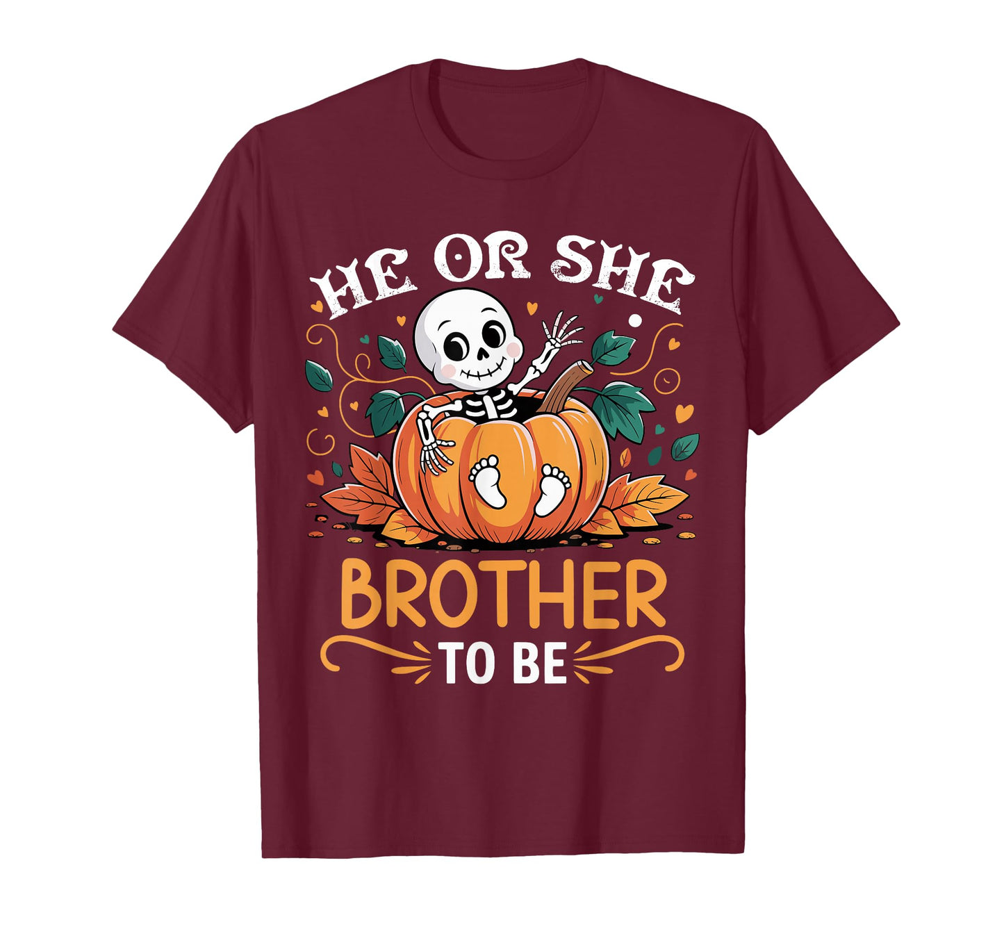 He Or She Brother to Be Halloween Skeleton Baby Reveal T-Shirt