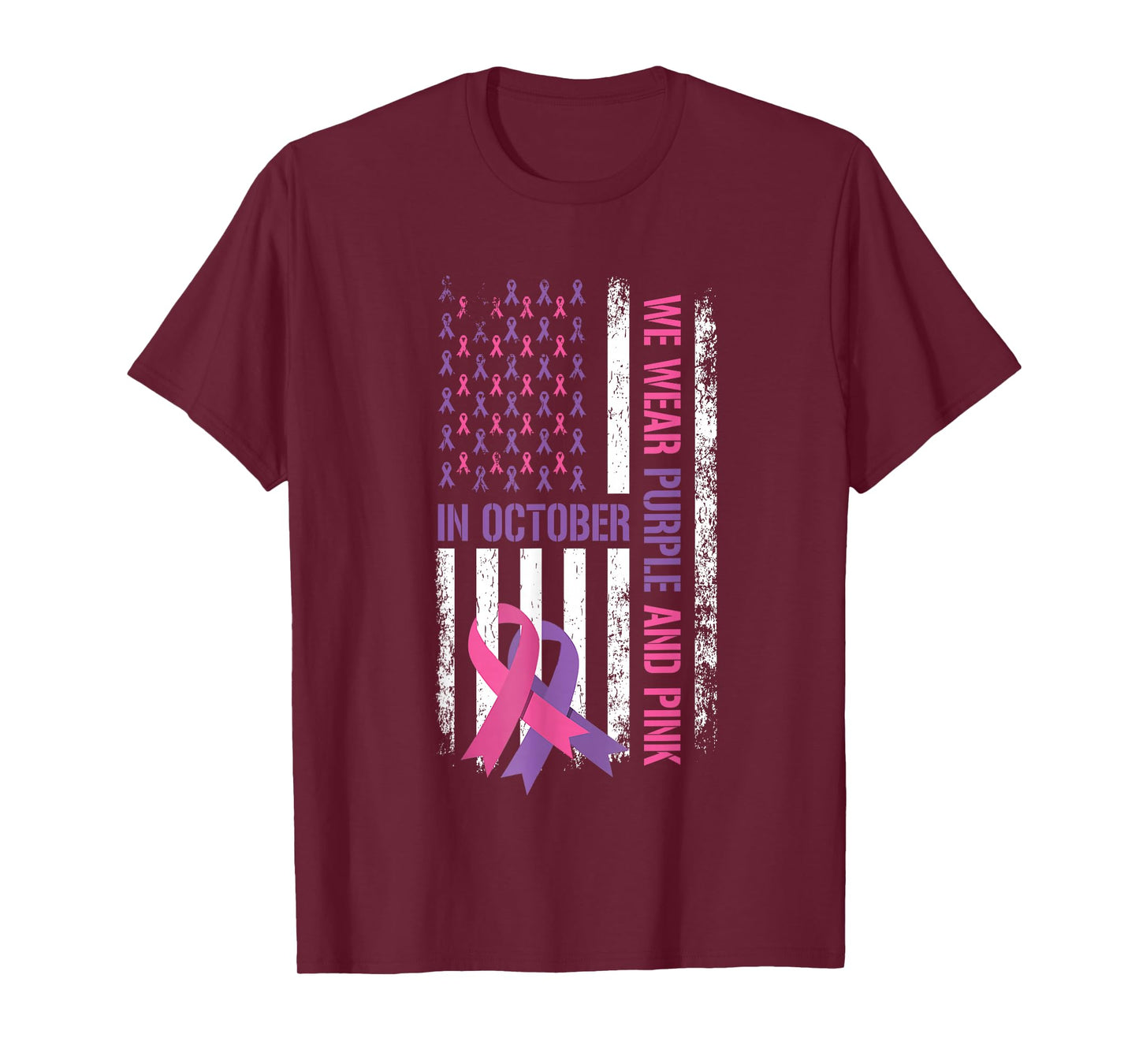 US Flag Breast Cancer and Domestic Violence Awareness T-Shirt