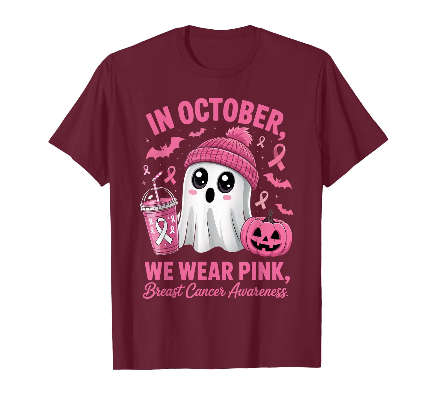 in October We Wear Pink Breast Cancer Awareness Halloween T-Shirt