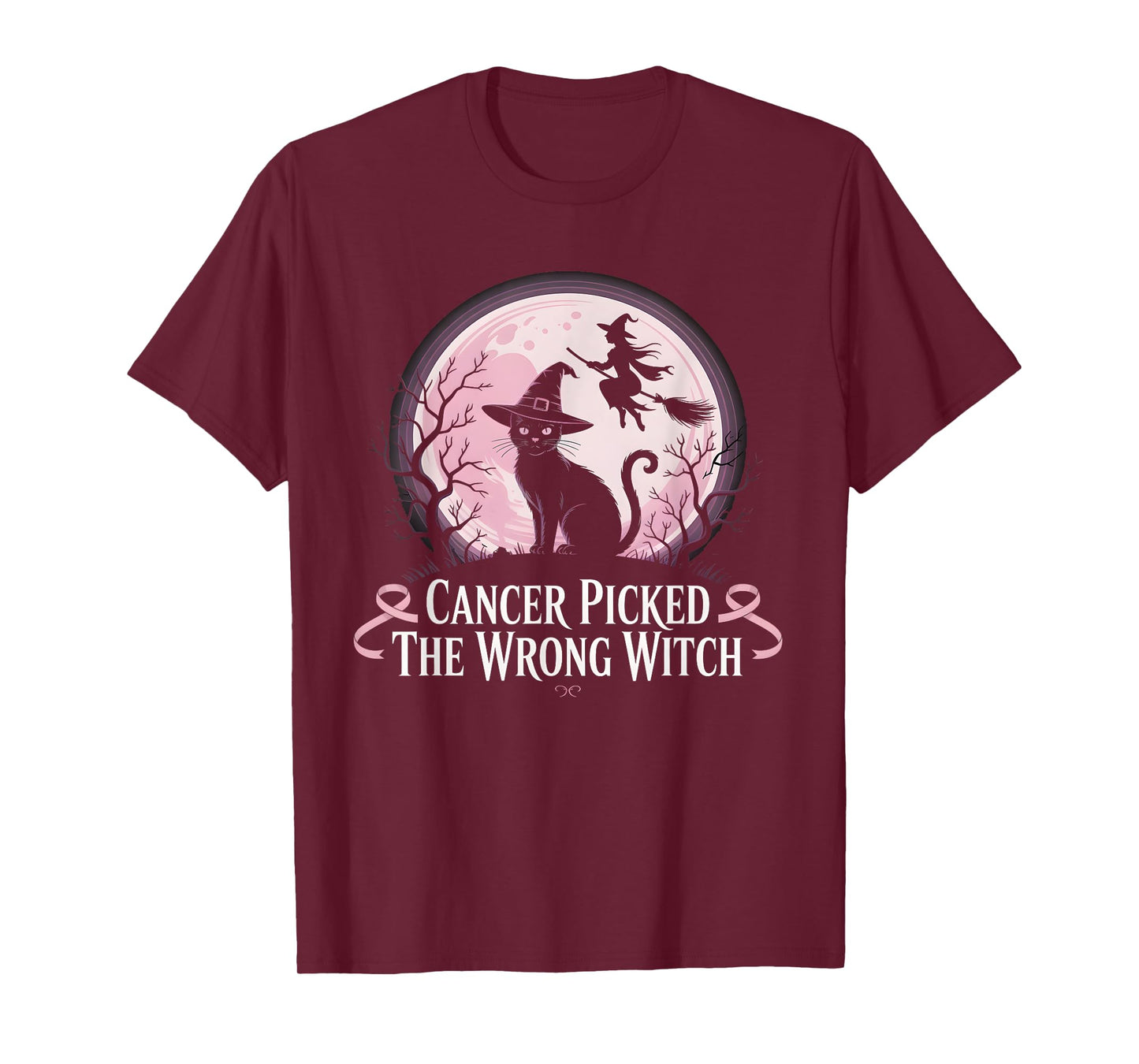 Cancer Picked The Wrong Witch Breast Cancer Halloween Cat T-Shirt