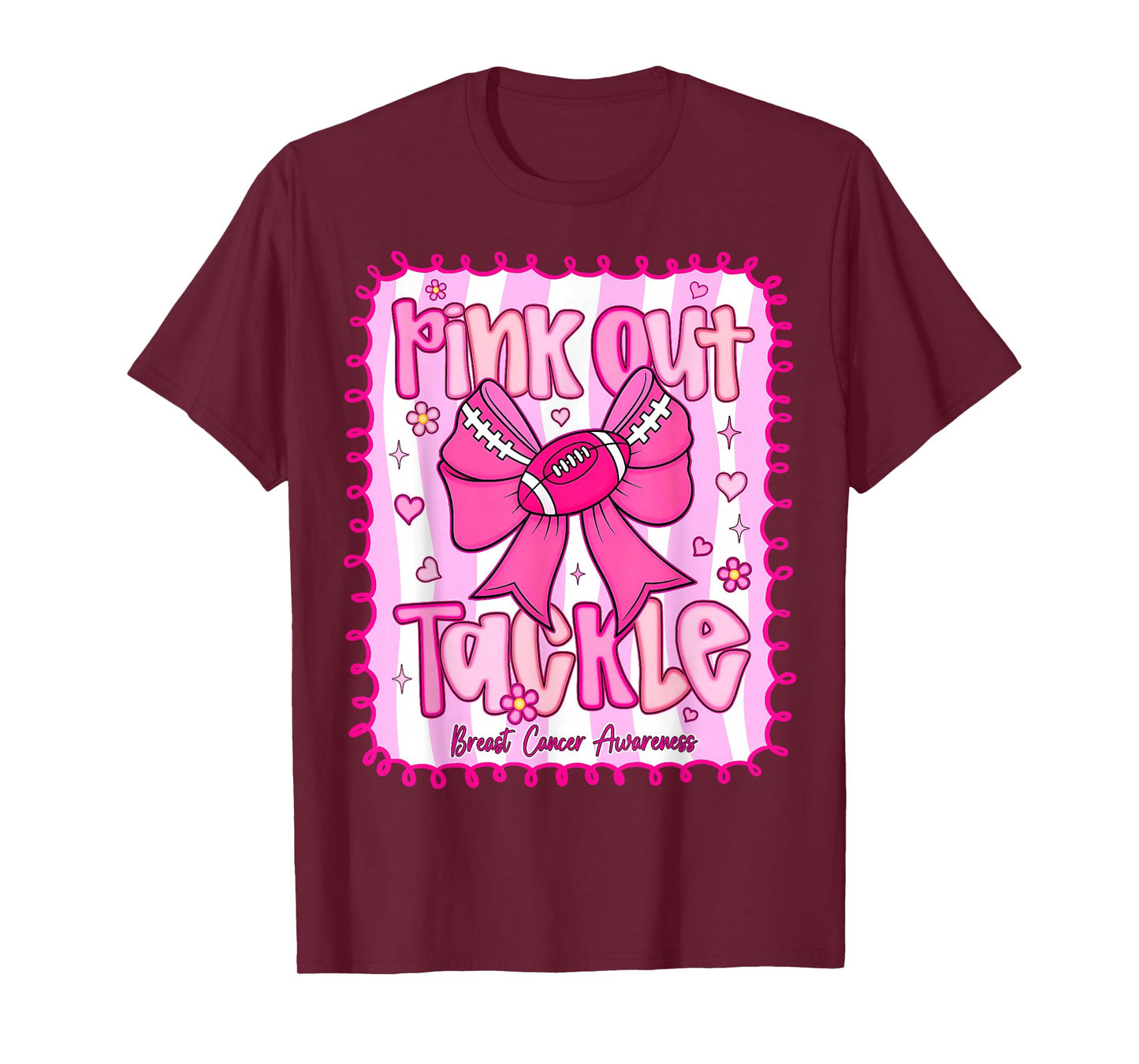 Pink Out Tackle Football Bow Pink Cheer Women Breast Cancer T-Shirt
