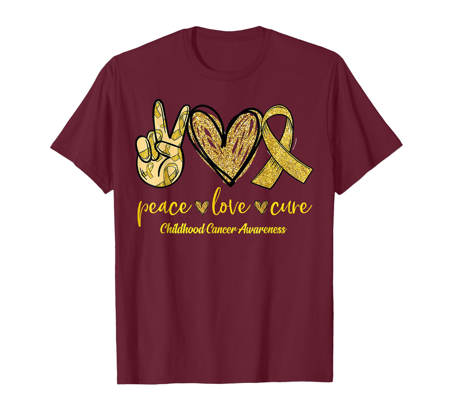 Peace Love Cure Childhood Cancer Awareness Leopart Ribbon T-Shirt