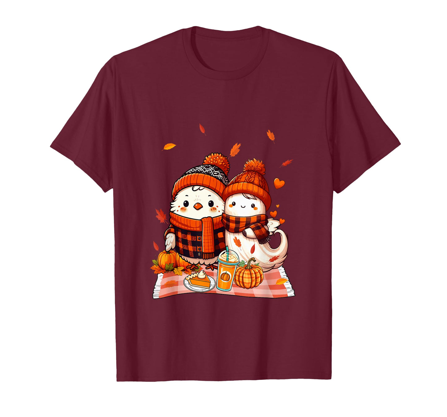 Chicken with Boo Halloween Thanksgiving Fall Leaves Pumpkins T-Shirt