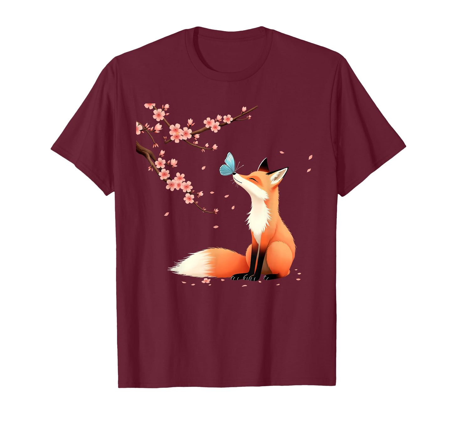 Fox Japanese Cherry Blossom Sakura Tree Kawaii Girls Women T-Shirt
