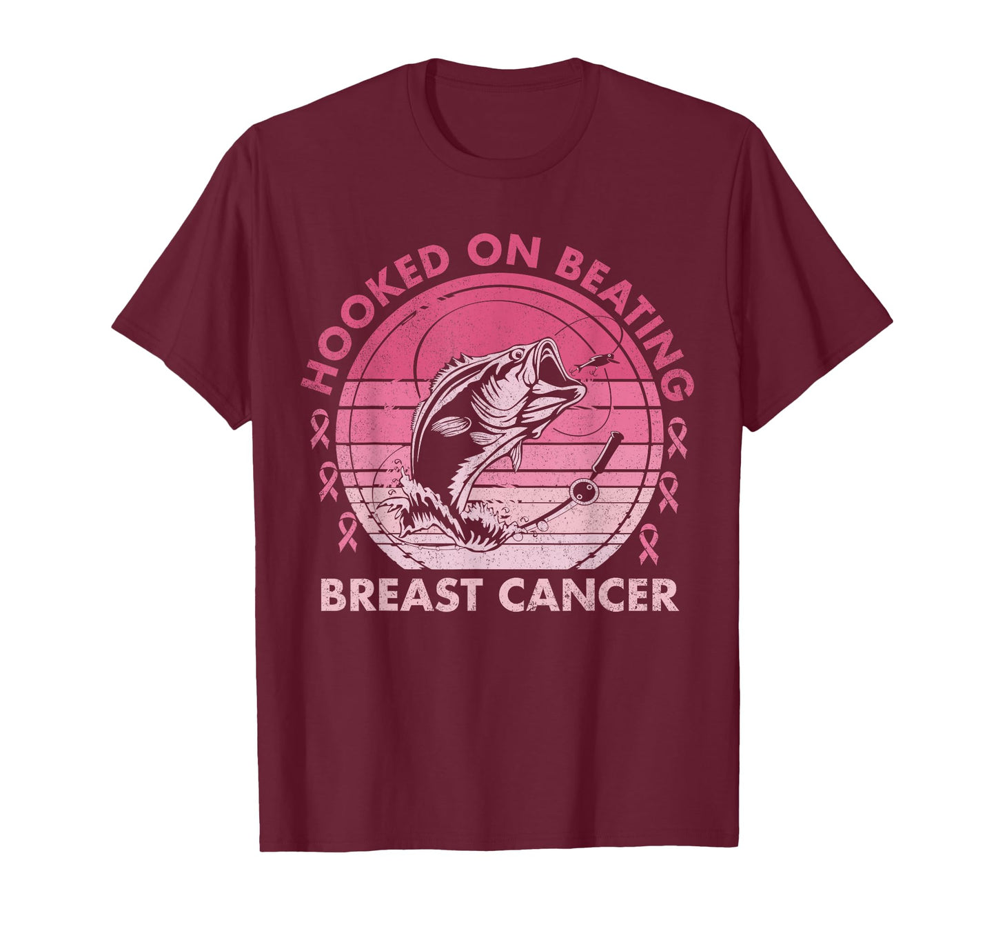 Hooked on Beating Breast Cancer Awareness Fishing Vintage T-Shirt