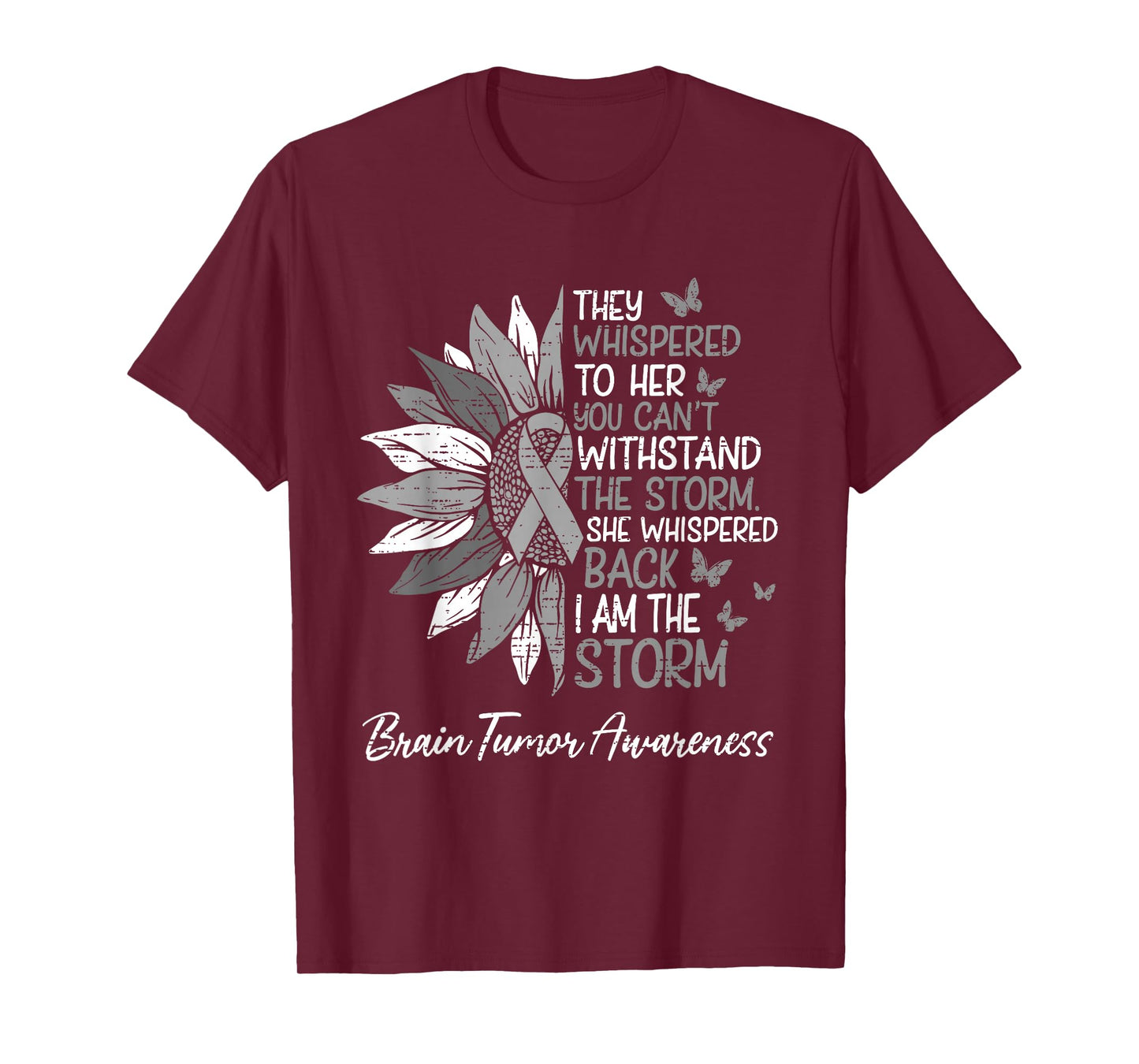 Motivational Brain Tumor Awareness Sunflower Ribbon Gray T-Shirt