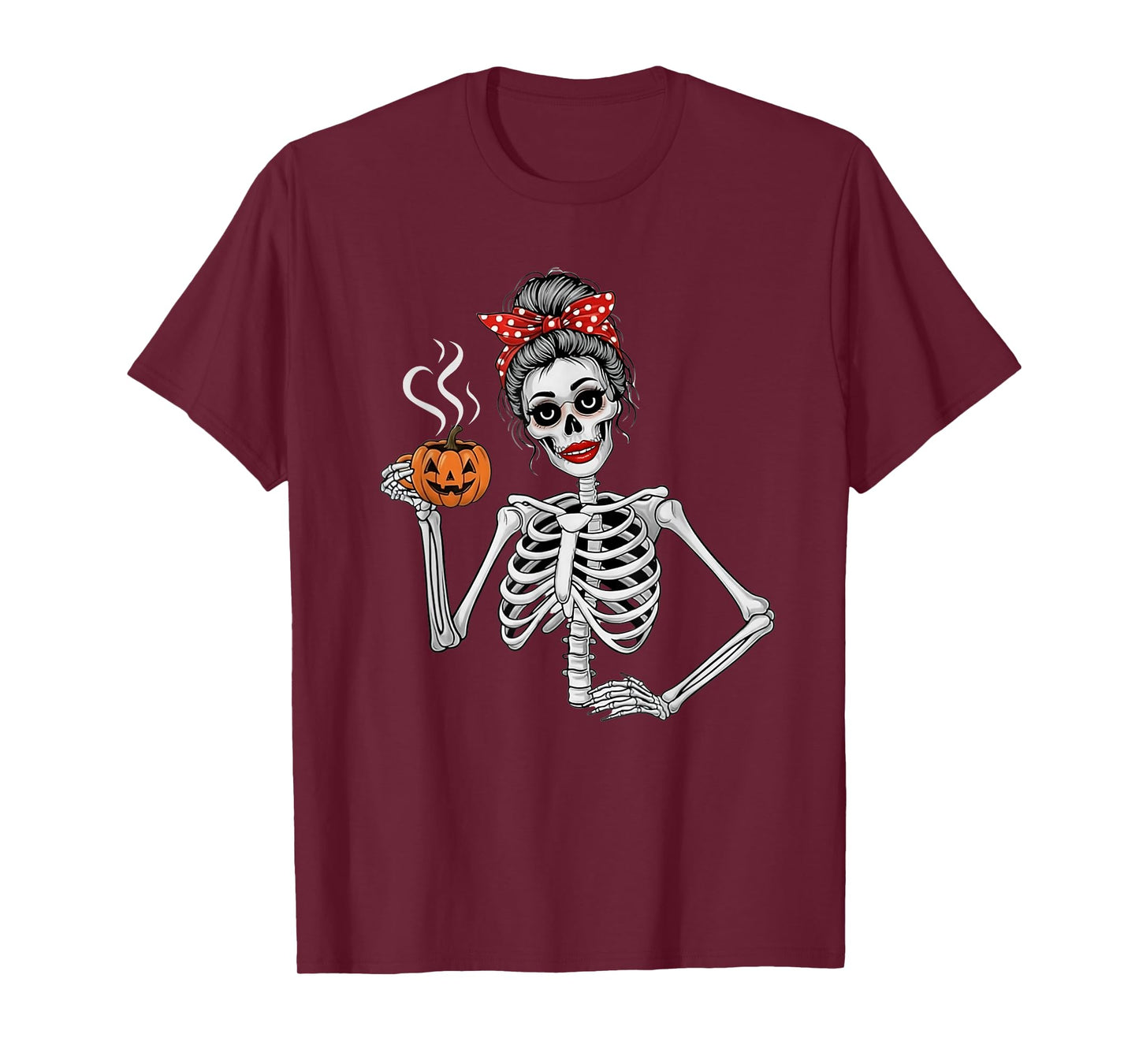 Halloween Skeleton Messy Bun Coffee Funny Costume Shirt T-Shirt