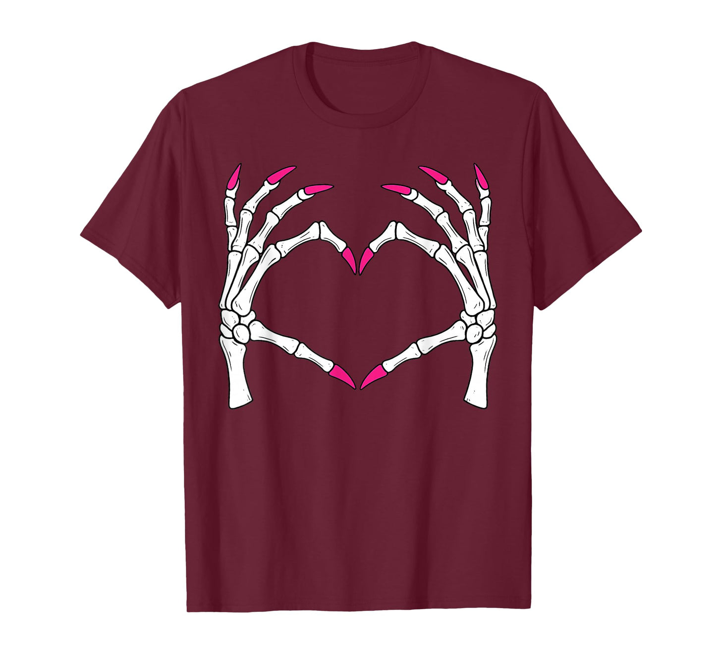 Skeleton Hands Heart Halloween Goth Couple Pink Nails Vibes T-Shirt