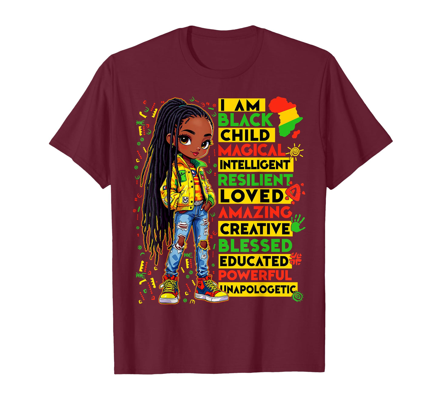 I Am Black Child History Month African American Kids Girls T-Shirt