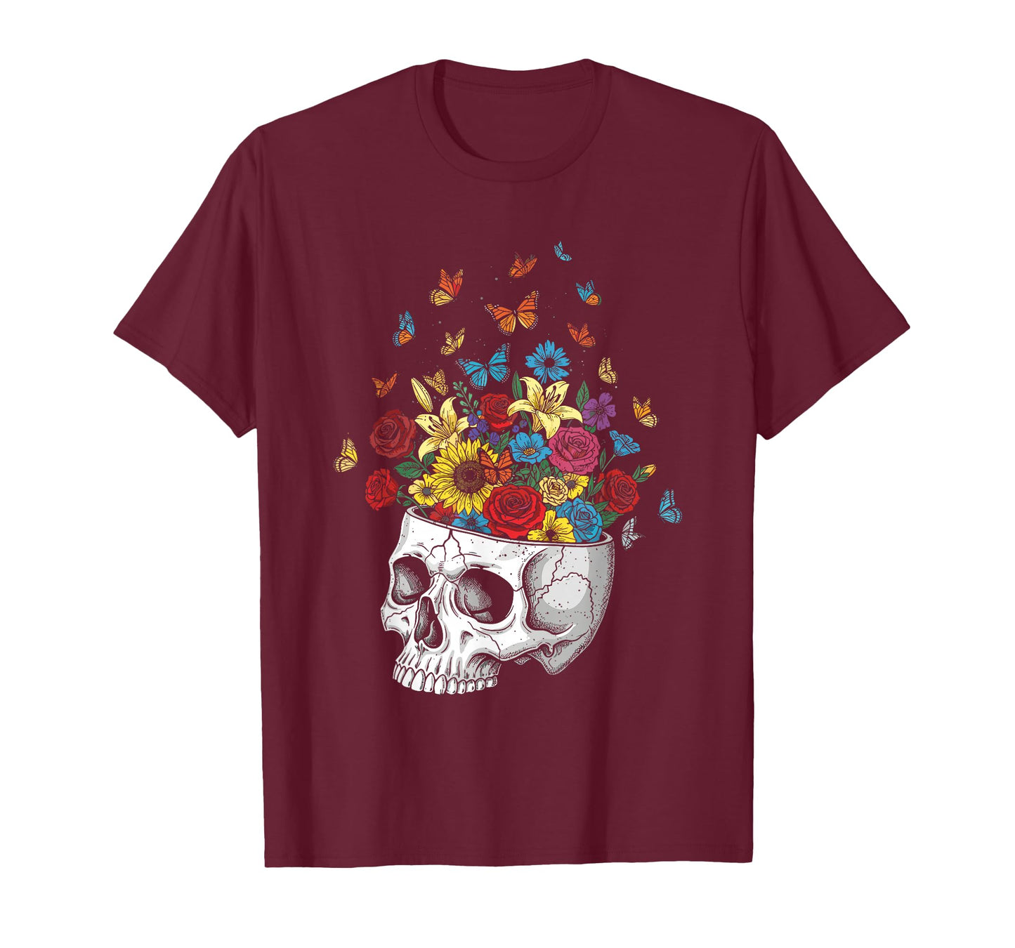 Skull with Flowers Inside Funny Halloween T-Shirt