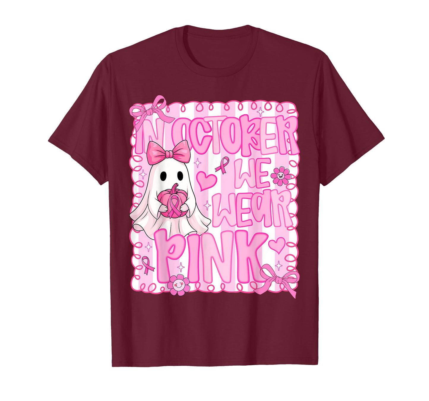 In October We Wear Pink Cute Ghost Halloween Breast Cancer T-Shirt