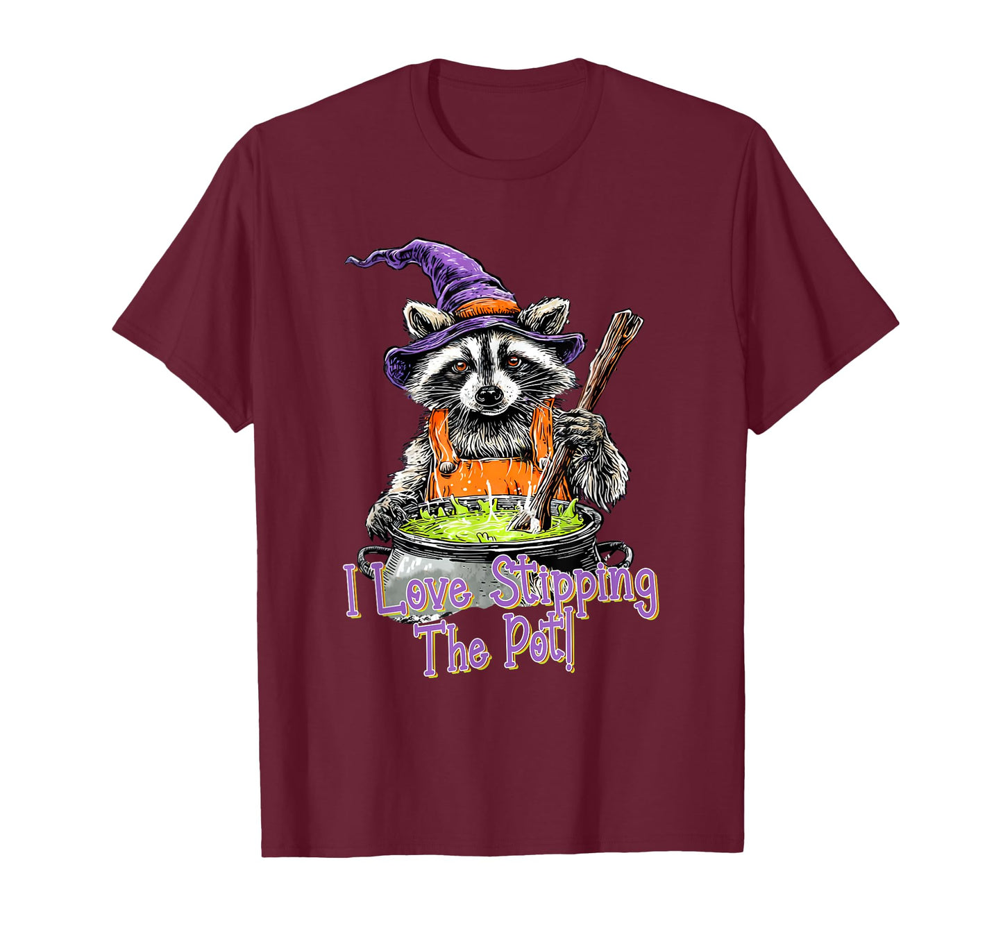 I Love Stirring The Pot Halloween Funny Spooky Raccoon Witch T-Shirt