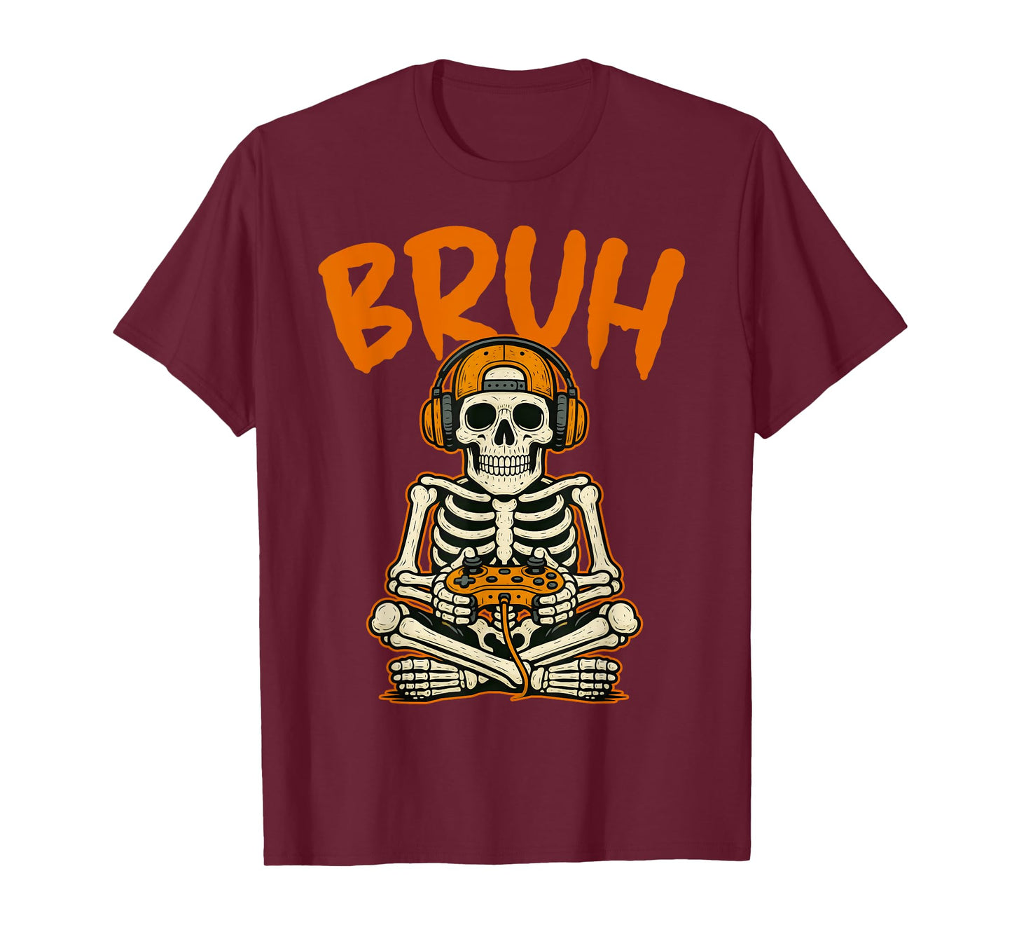Bruh Skeleton Gamer Funny Halloween Video Gaming Boys Kids T-Shirt
