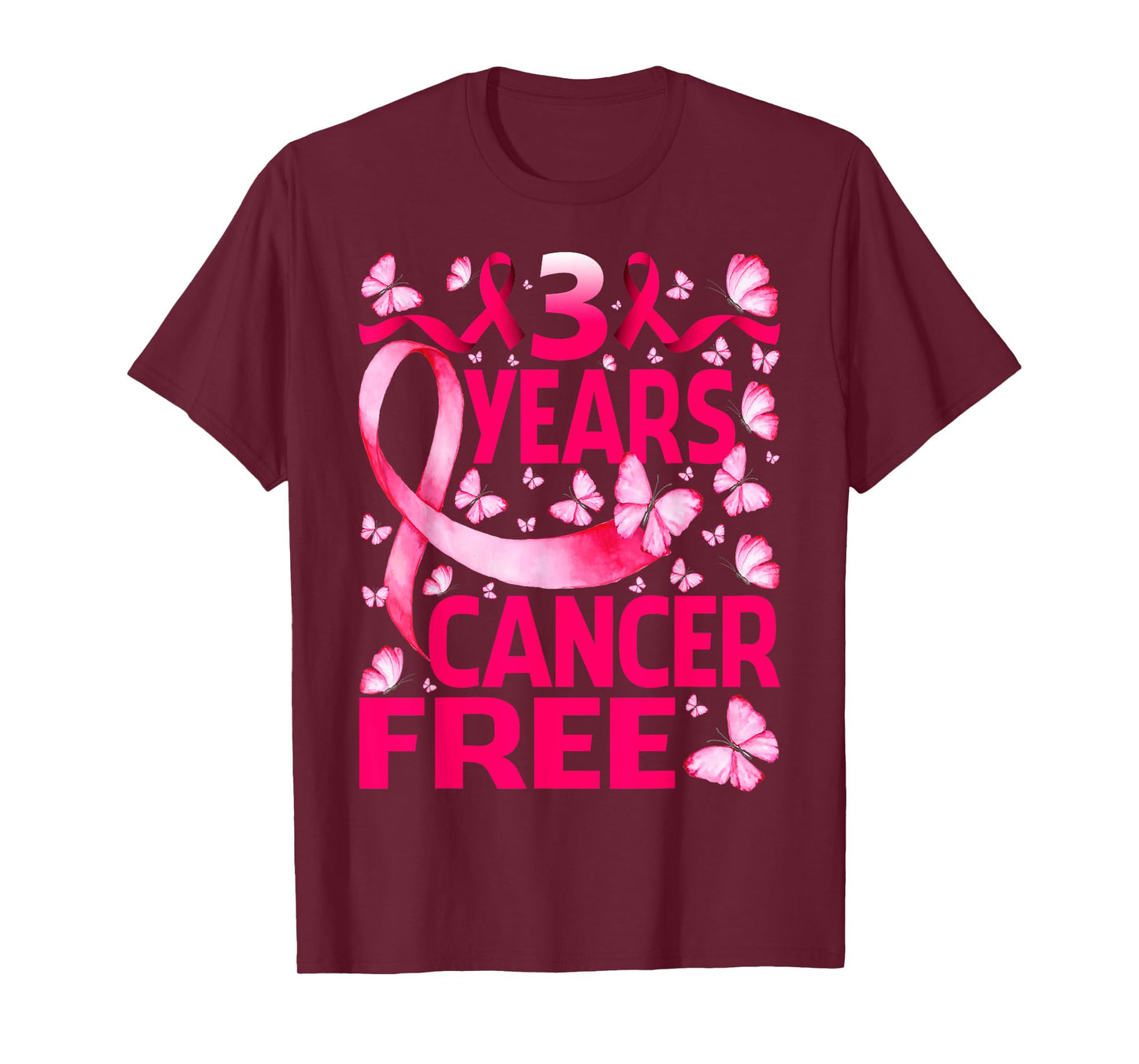 3 Years Breast Cancer Free Survivor Butterfly T-Shirt