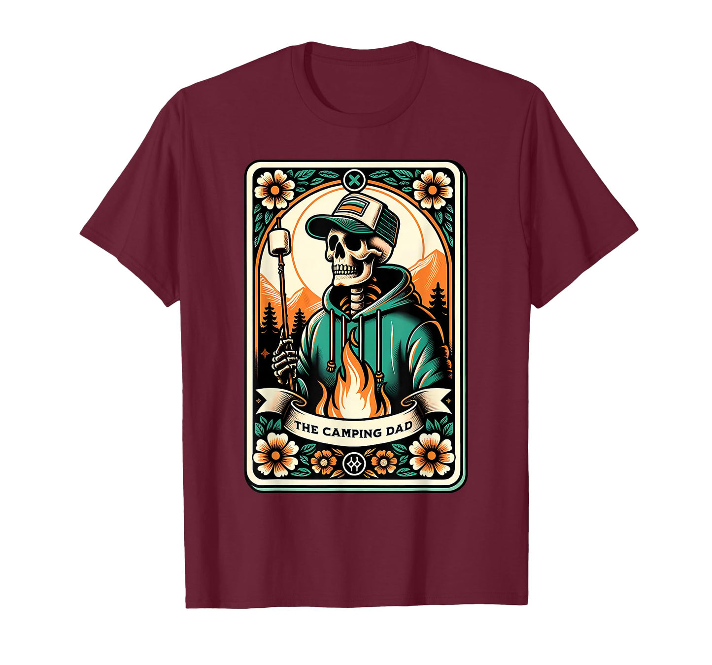 Skeleton Camping Dad Tarot Card Campfire Camper Halloween T-Shirt