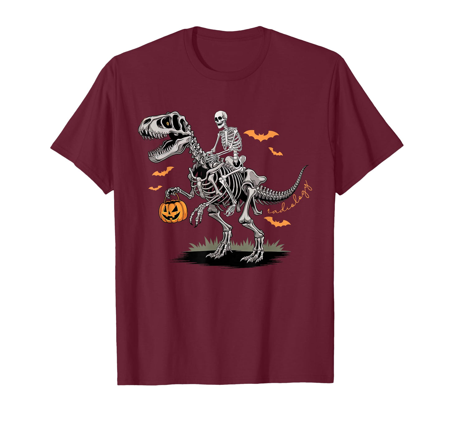Radiology Halloween Skeleton Riding Dinosaur X-ray Tech Fall T-Shirt
