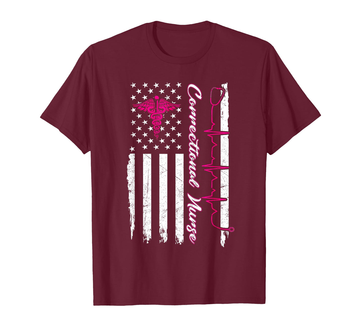 Correctional Nurse USA Flag Breast Cancer Nursing RN T-Shirt
