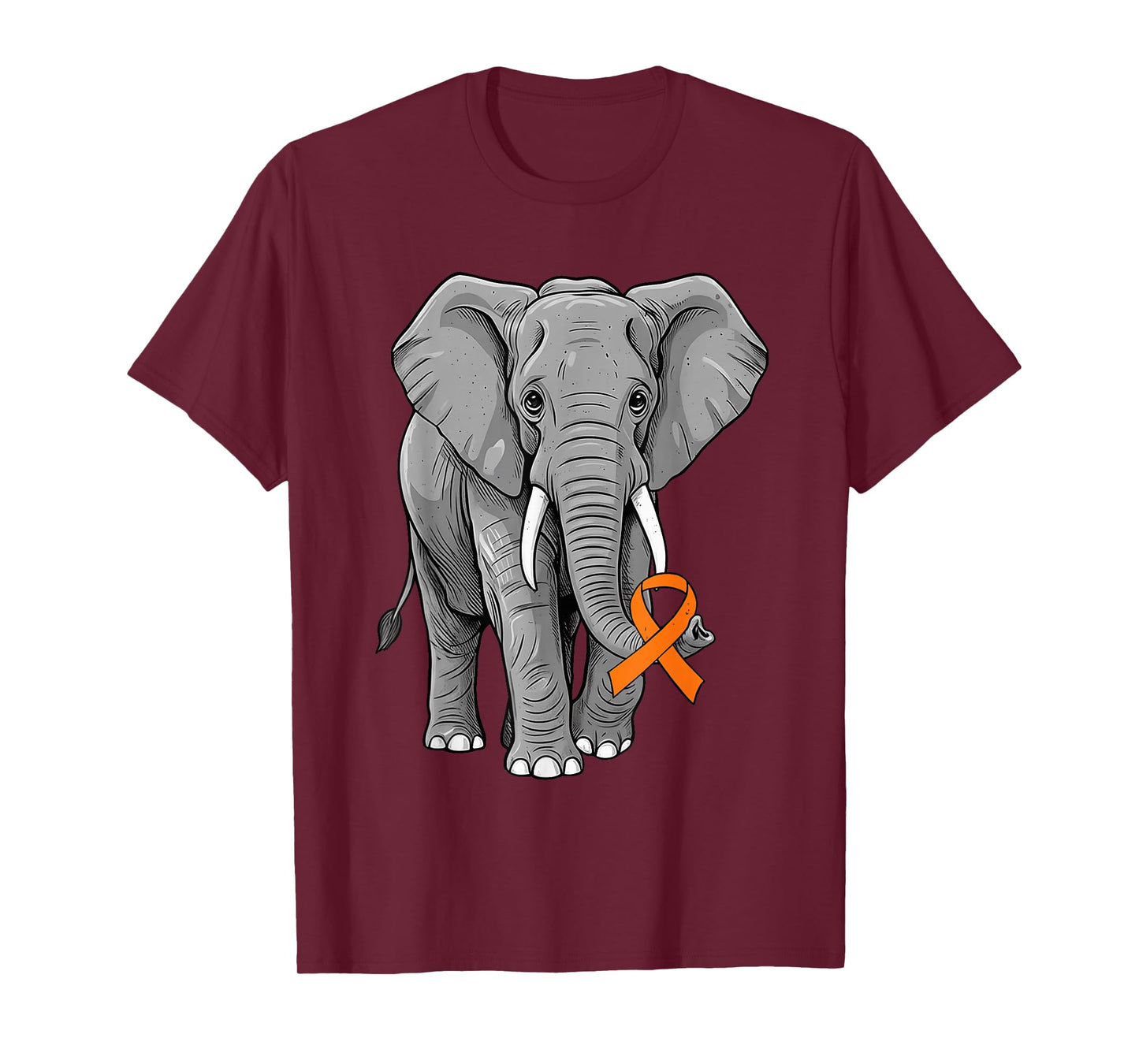 Leukemia Awareness Elephant Ribbon Orange Men Women Kids T-Shirt