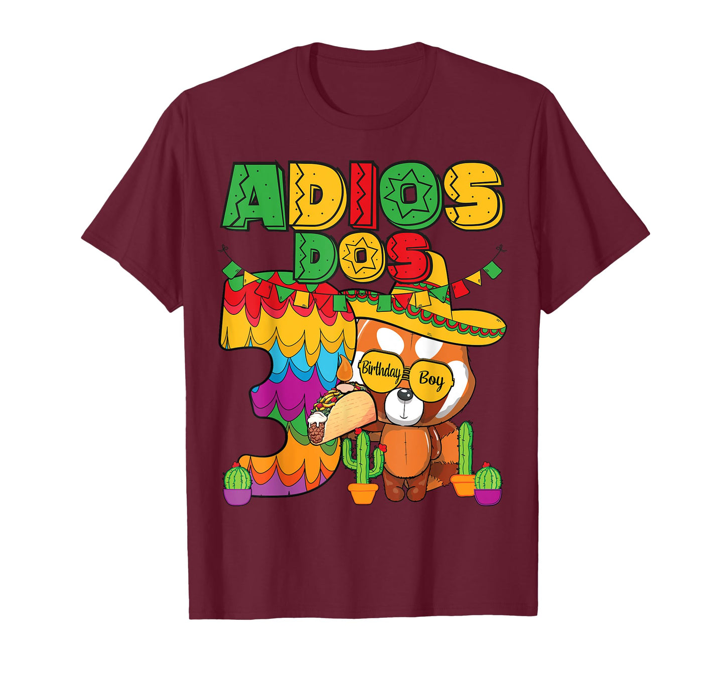 Adios Dos 3 Year Old Boys Birthday Mexican Fiesta Theme T-Shirt