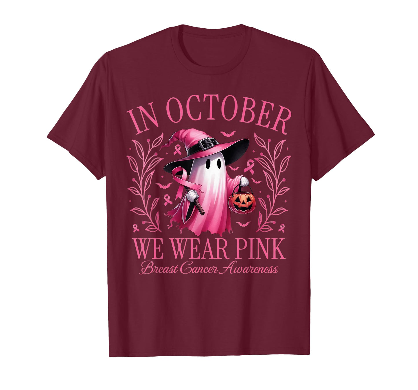 in October We Wear Pink Breast Cancer Awareness Halloween T-Shirt