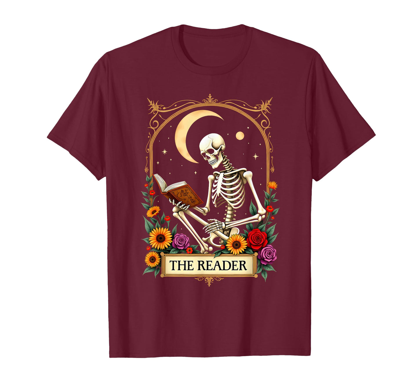 Tarot Card Skeleton Reading Book Librarian The Reader T-Shirt