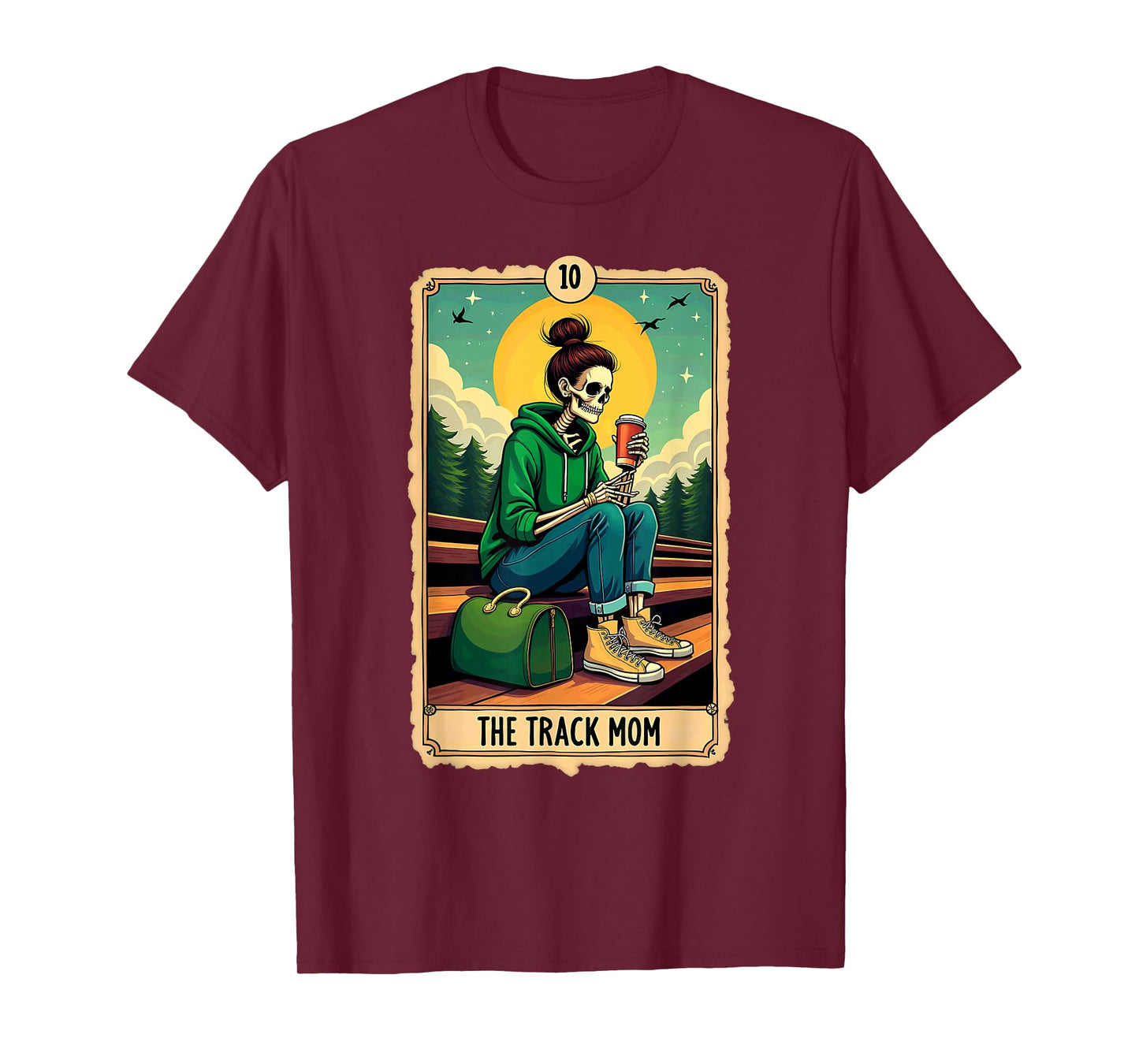 Gothic Tarot Card The Track Mom Skeleton Coffee Runner T-Shirt