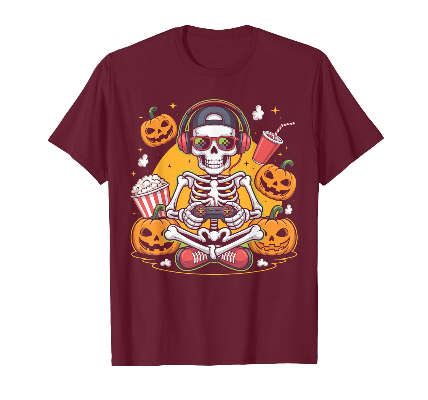 Halloween Skeleton Gamer Video Funny Popcorn Halloween T-Shirt