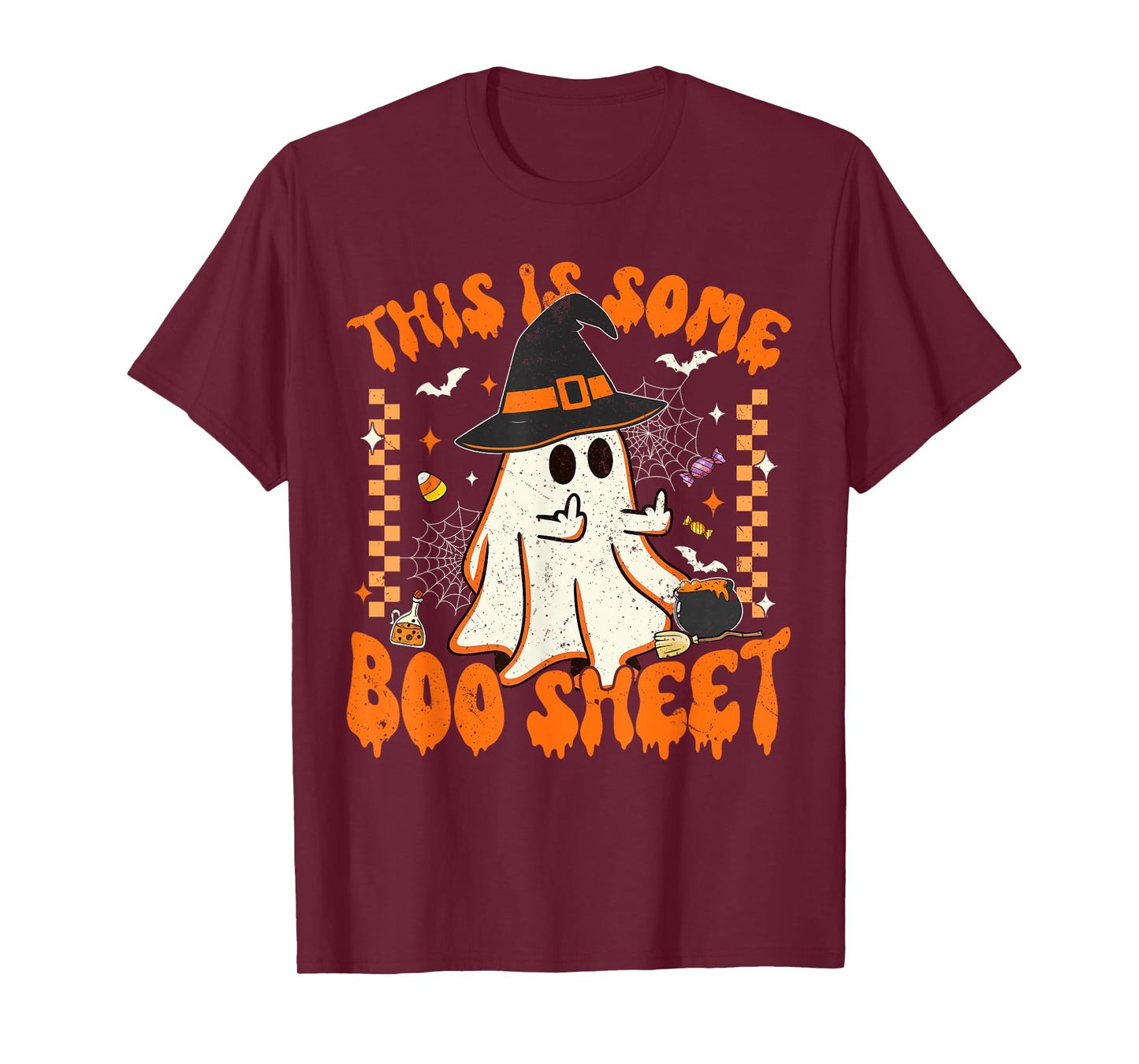 Boo Sheet Ghost Funny Retro Witch Hat Costume Men Women Kids T-Shirt
