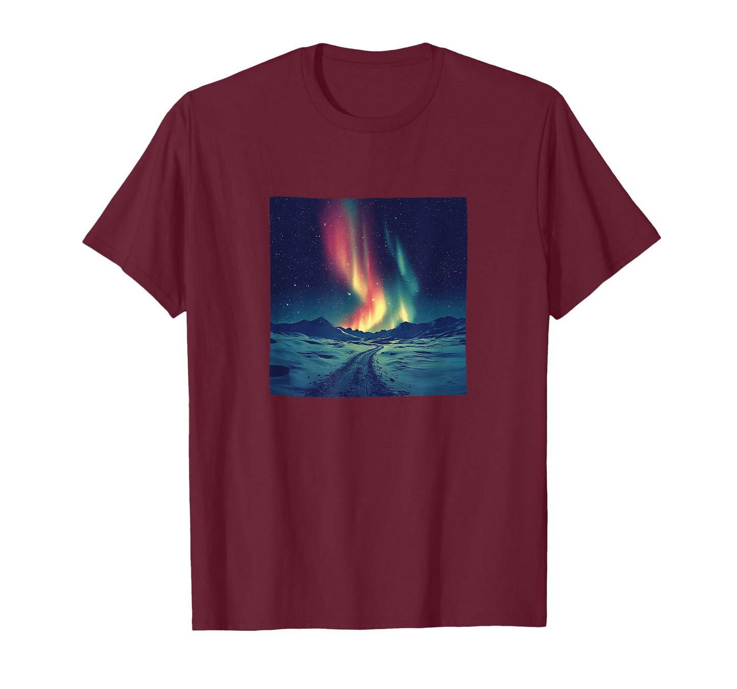 Northern Lights Over Snow Vintage Landscape Graphic T-Shirt