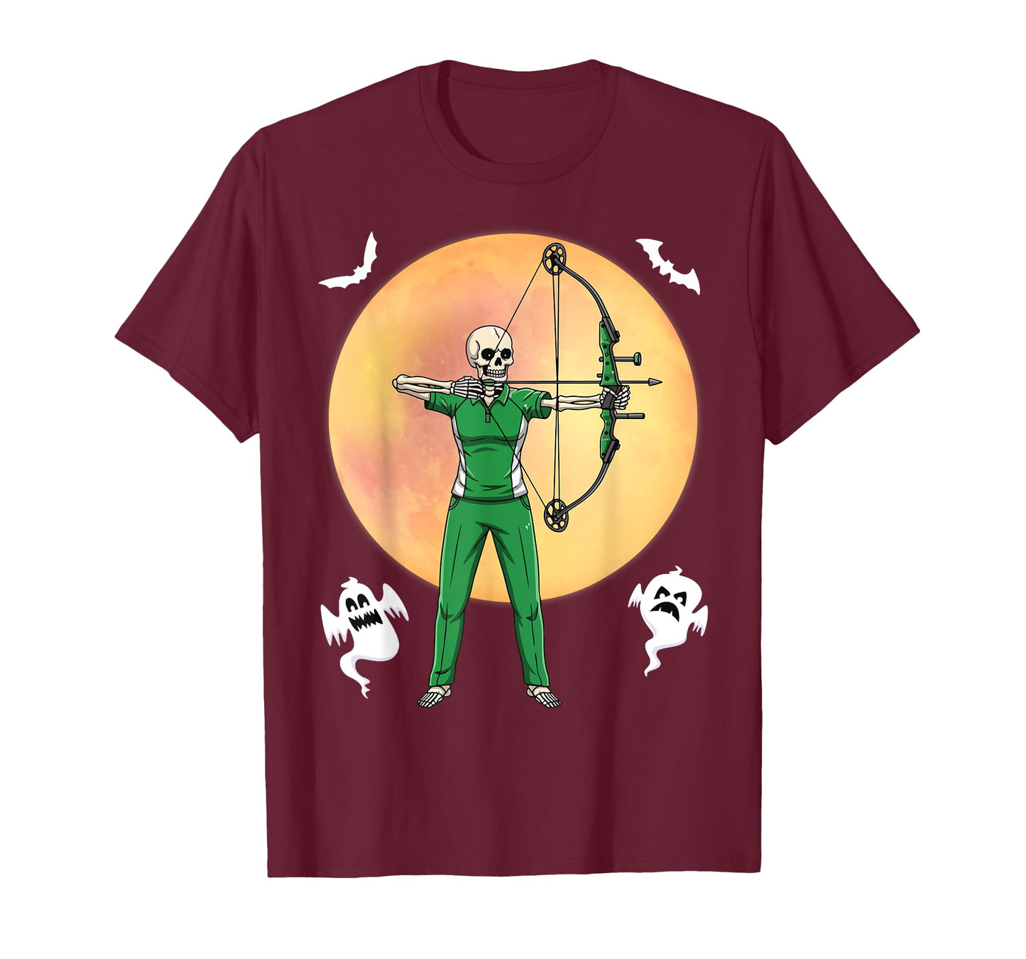 Skeleton Archer Halloween Bow Hunter Full Moon Spooky Style T-Shirt