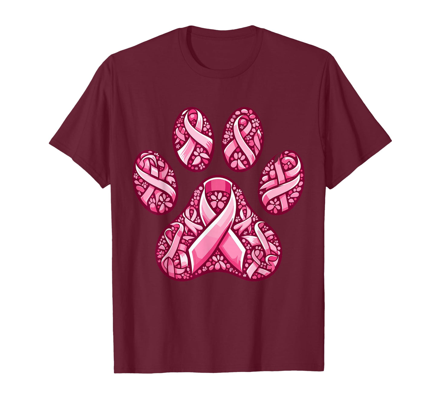 Pink Ribbon Dog Paw Print Breast Cancer Awareness Puppy Love T-Shirt