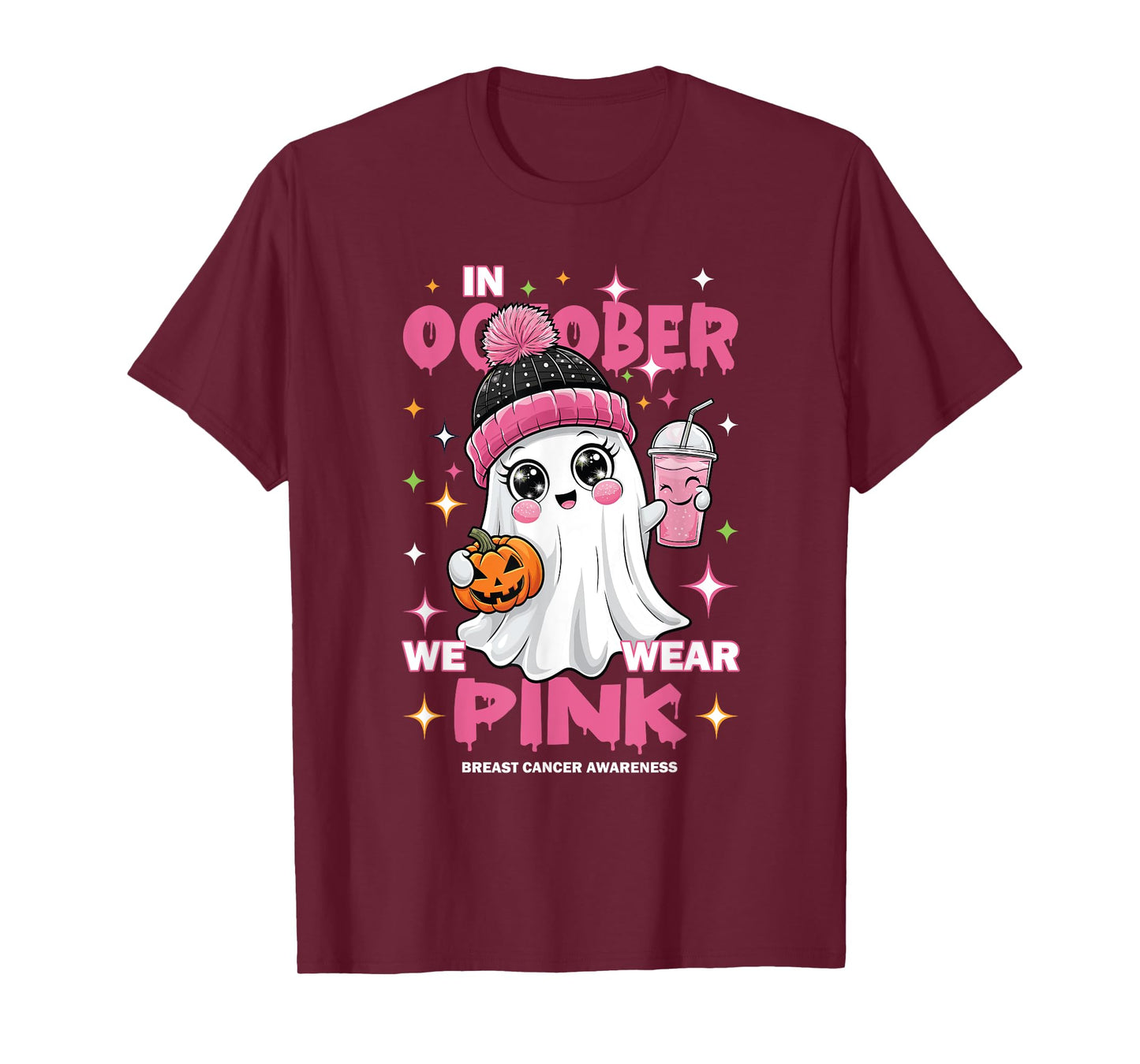 Pink October Halloween Ghost Breast Cancer Awareness T-Shirt