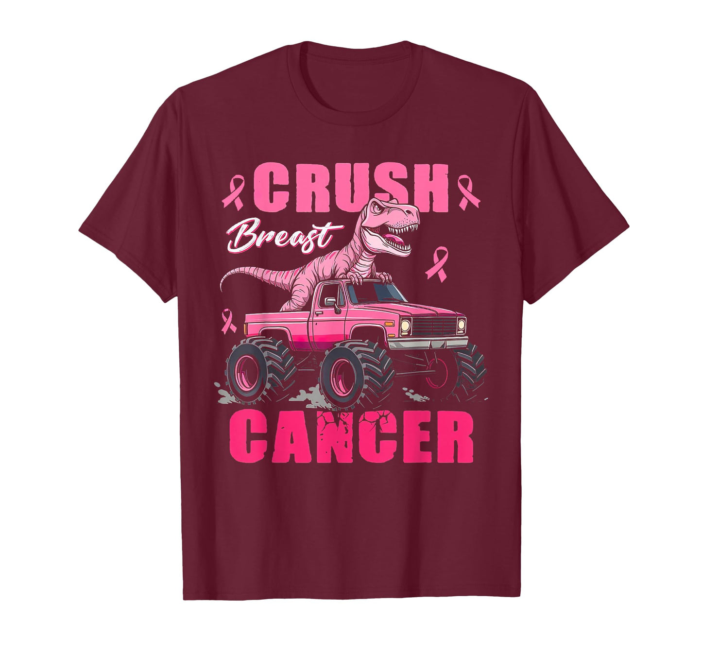Crush Breast Cancer Dinosaur T Rex Monster Truck Boys Kids T-Shirt