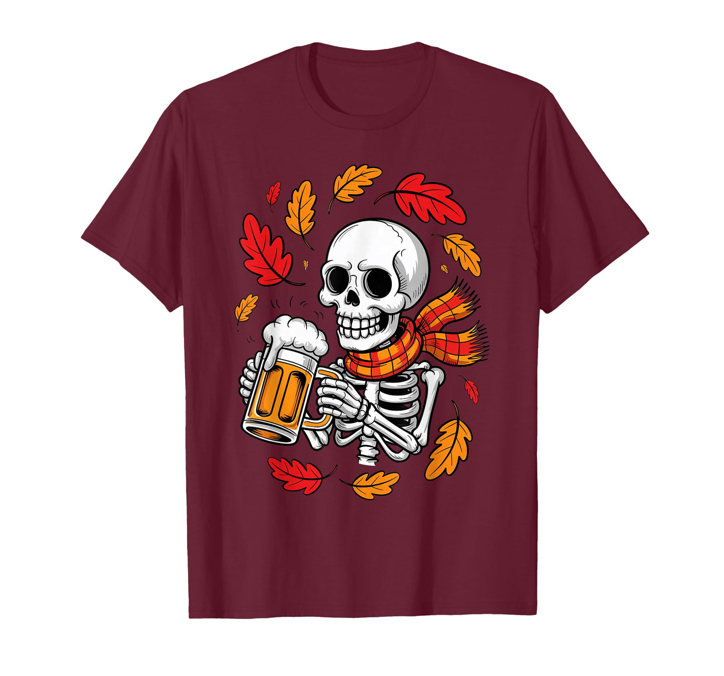 Skeleton Drinking Beer Funny Halloween Autumn Fall Costume T-Shirt